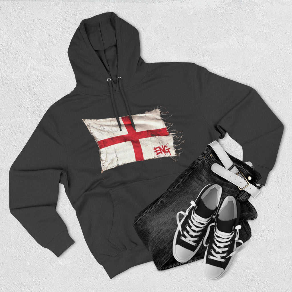Distressed England Flag Pullover Hoodie | England Graphic Fleece Hoodie