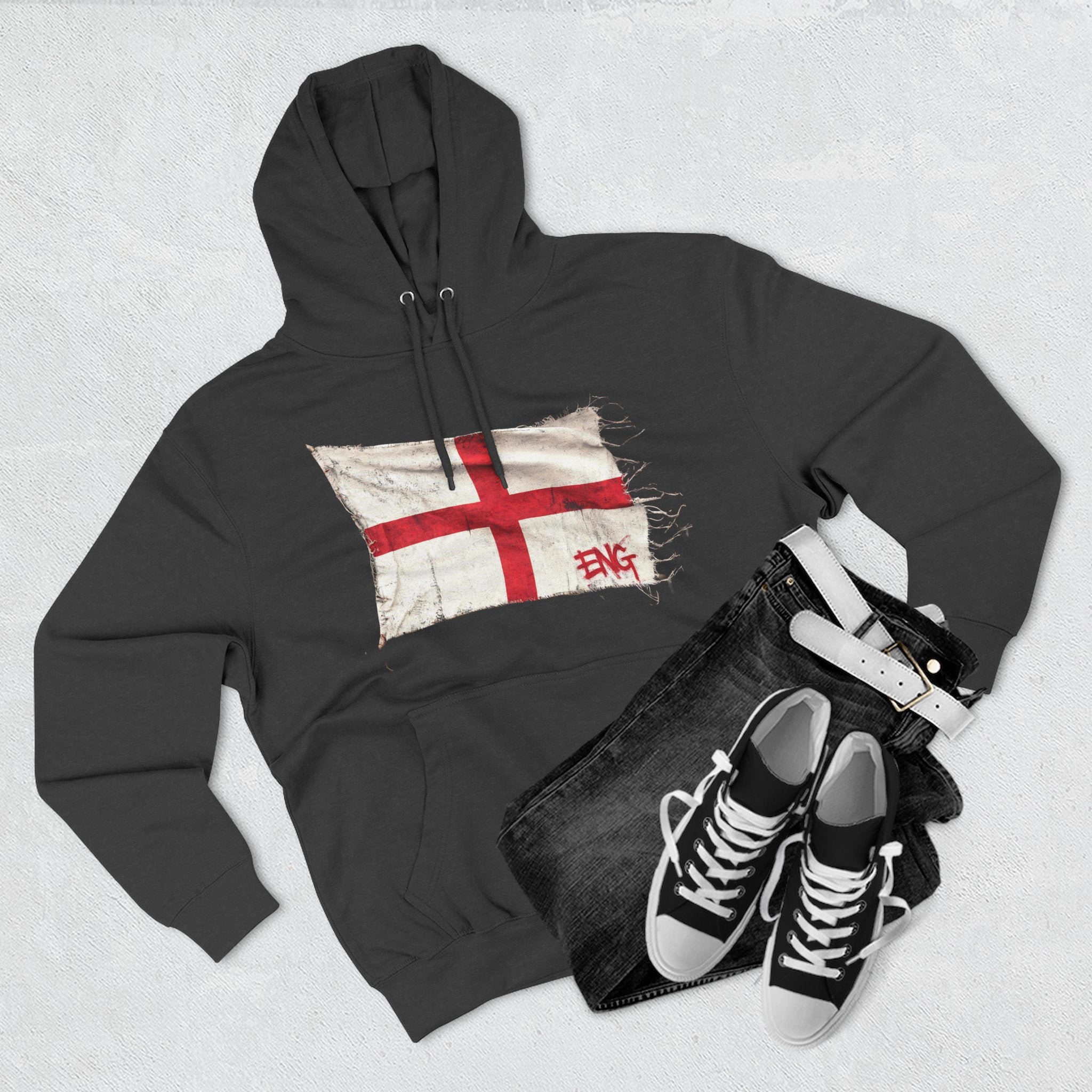 Distressed England Flag Pullover Hoodie | England Graphic Fleece Hoodie