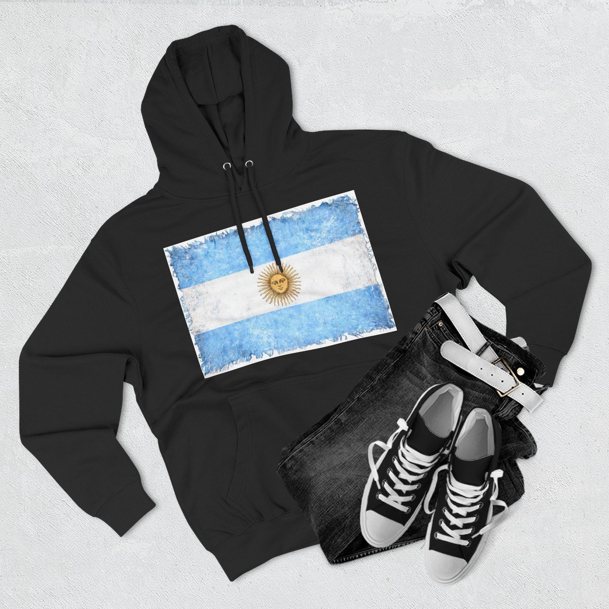 Distressed Argentina Flag Pullover Hoodie | Argentina Graphic Fleece Hoodie