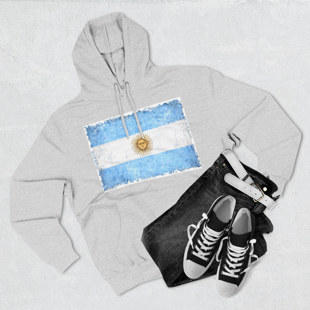 Distressed Argentina Flag Pullover Hoodie | Argentina Graphic Fleece Hoodie