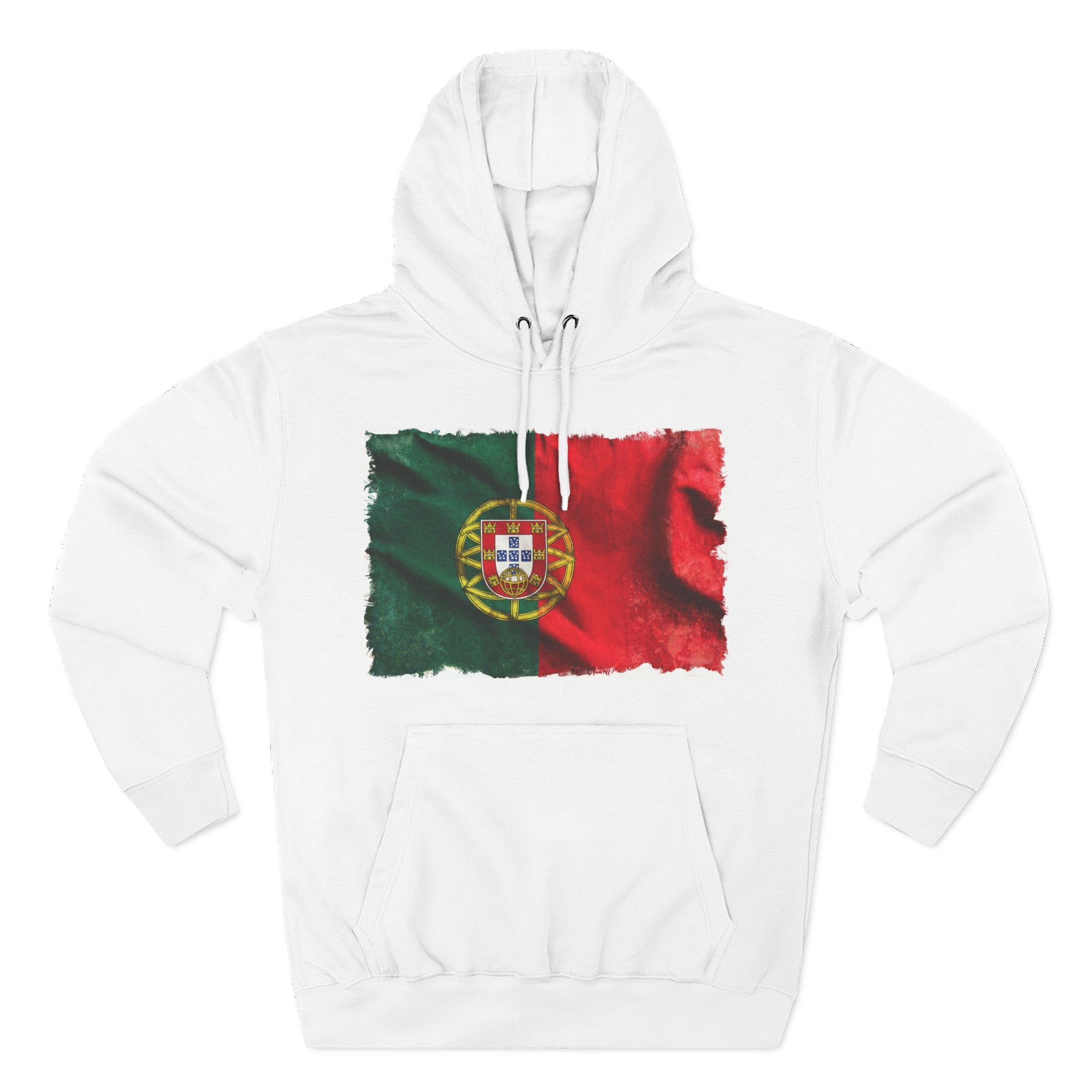 Distressed Portugal Flag Pullover Hoodie | Portugal Graphic Fleece Hoodie