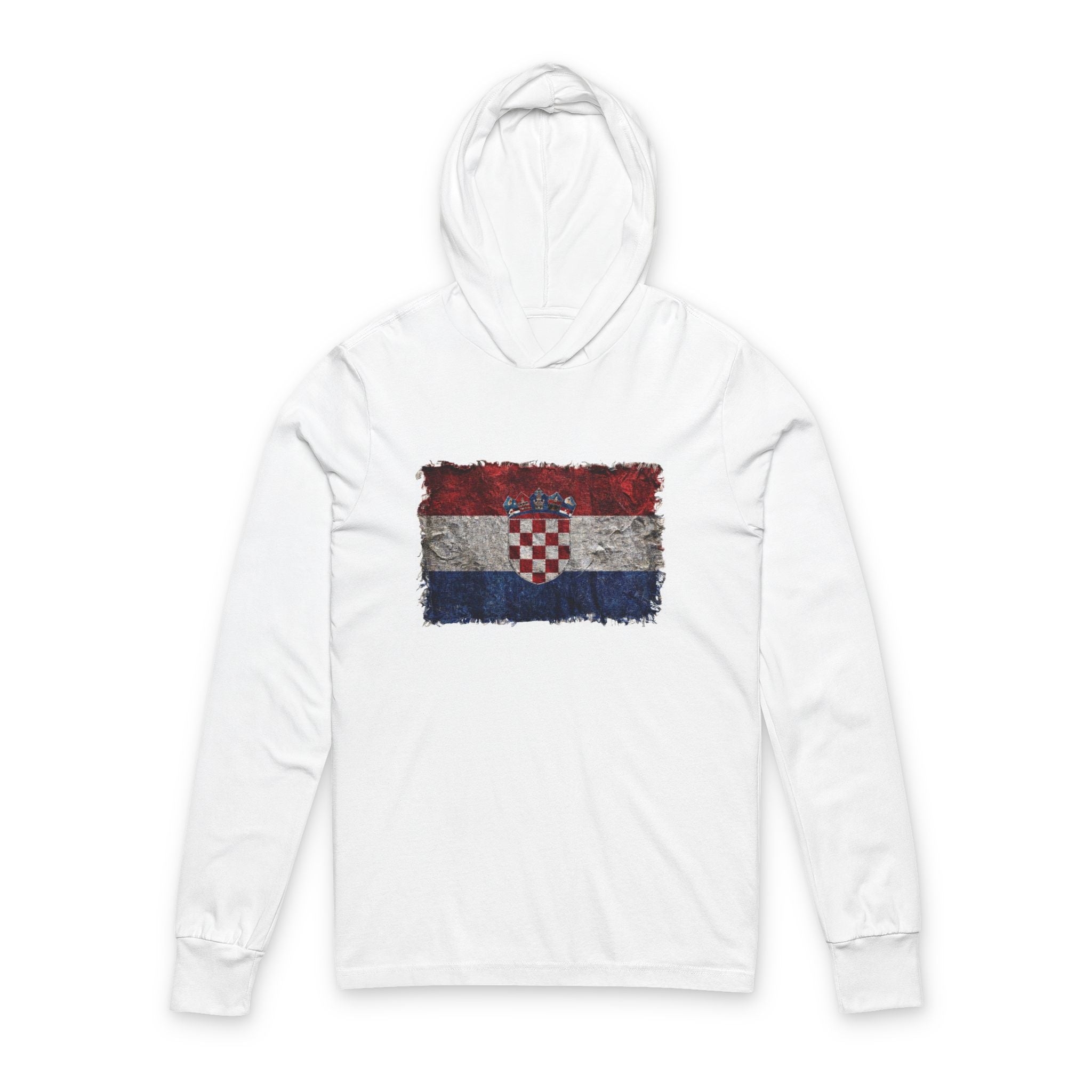 Distressed Croatia Flag Hooded Long Sleeve Tee | Croatia Graphic Sleeve Hoodie