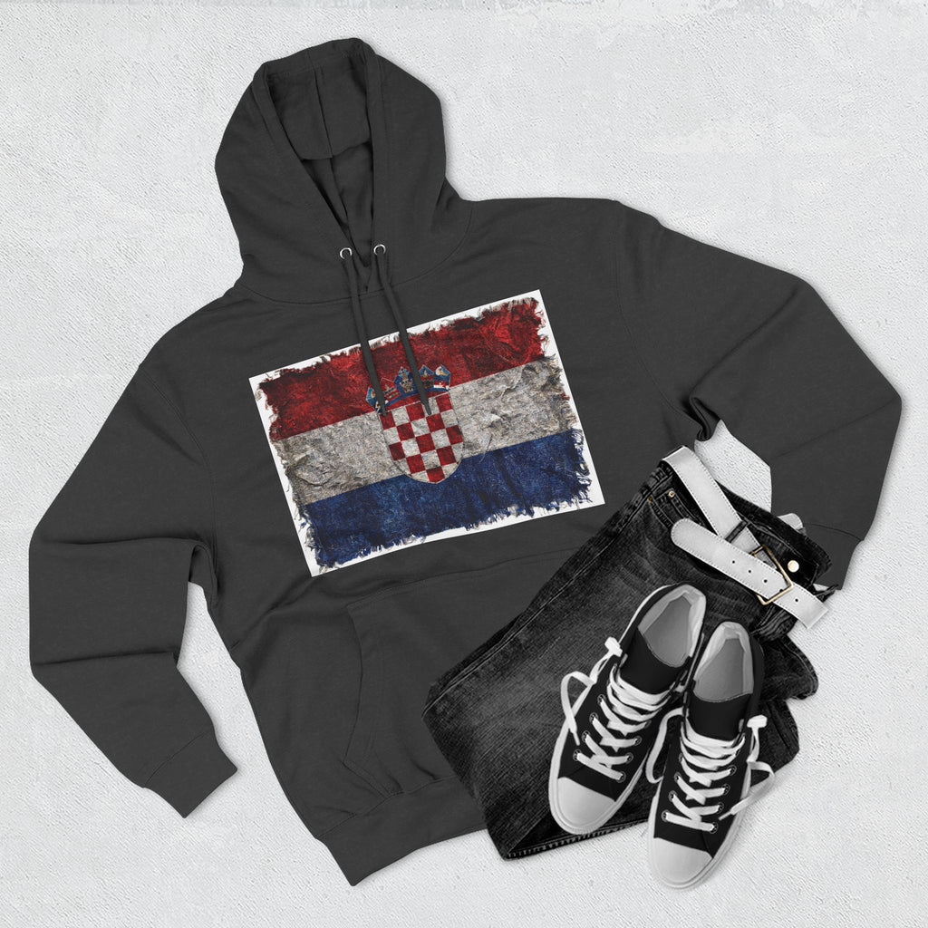 Distressed Croatia Flag Pullover Hoodie | Croatia Graphic Fleece Hoodie