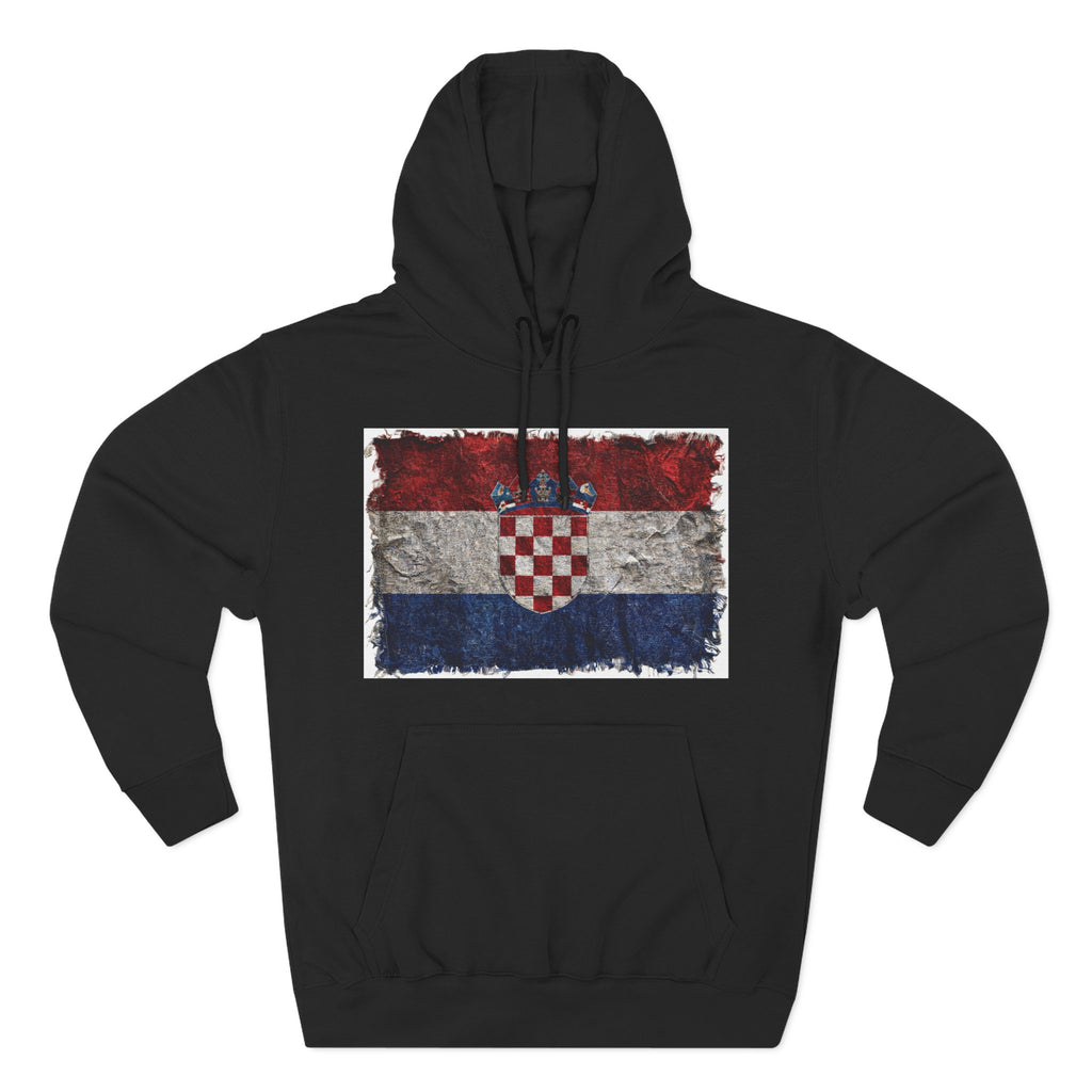 Distressed Croatia Flag Pullover Hoodie | Croatia Graphic Fleece Hoodie
