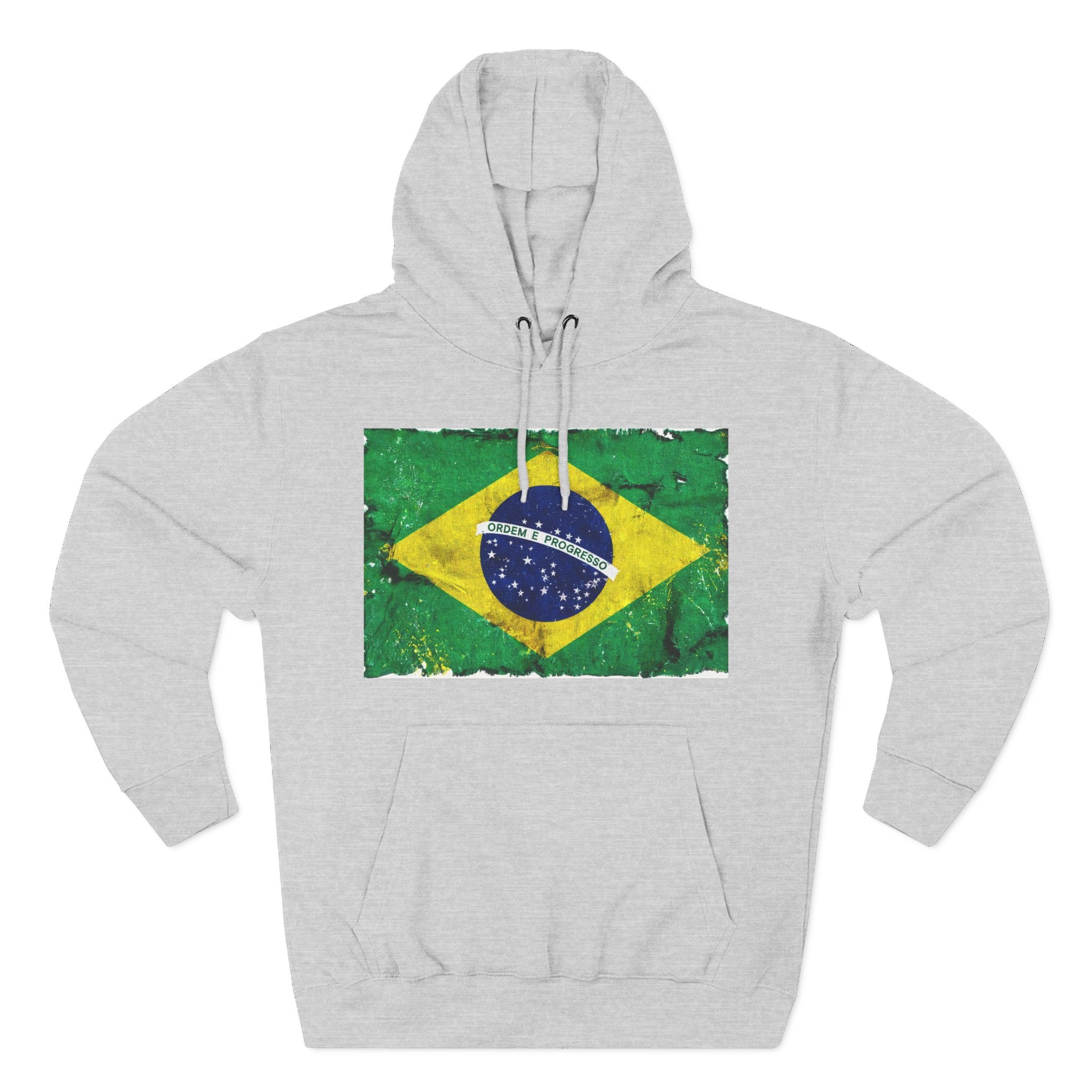 Distressed Brazil Flag Pullover Hoodie | Brazil Graphic Fleece Hoodie