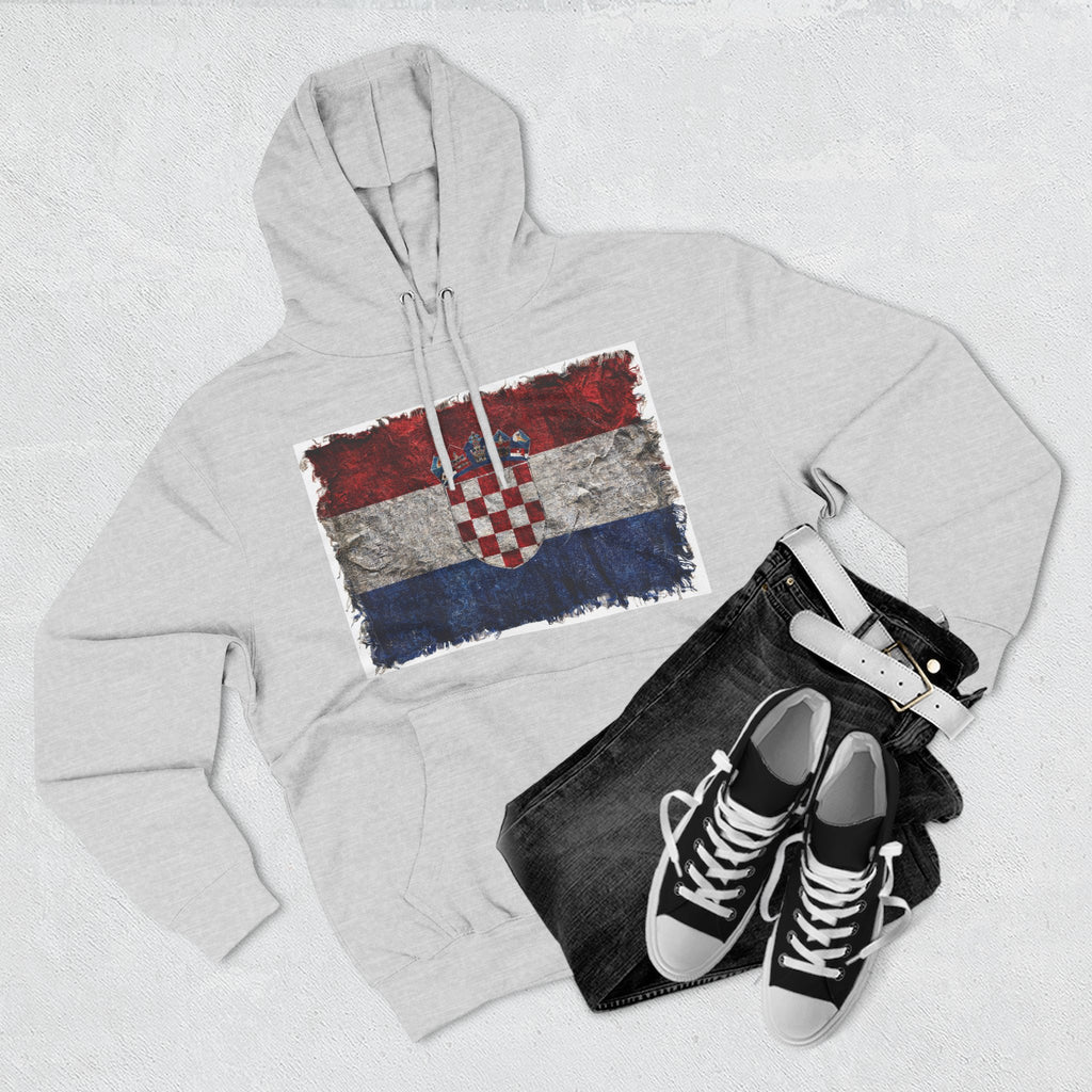 Distressed Croatia Flag Pullover Hoodie | Croatia Graphic Fleece Hoodie