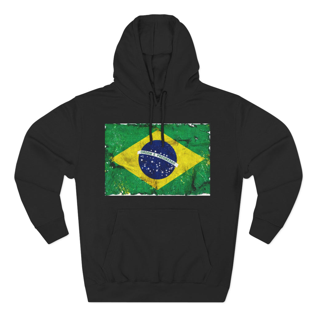 Distressed Brazil Flag Pullover Hoodie | Brazil Graphic Fleece Hoodie
