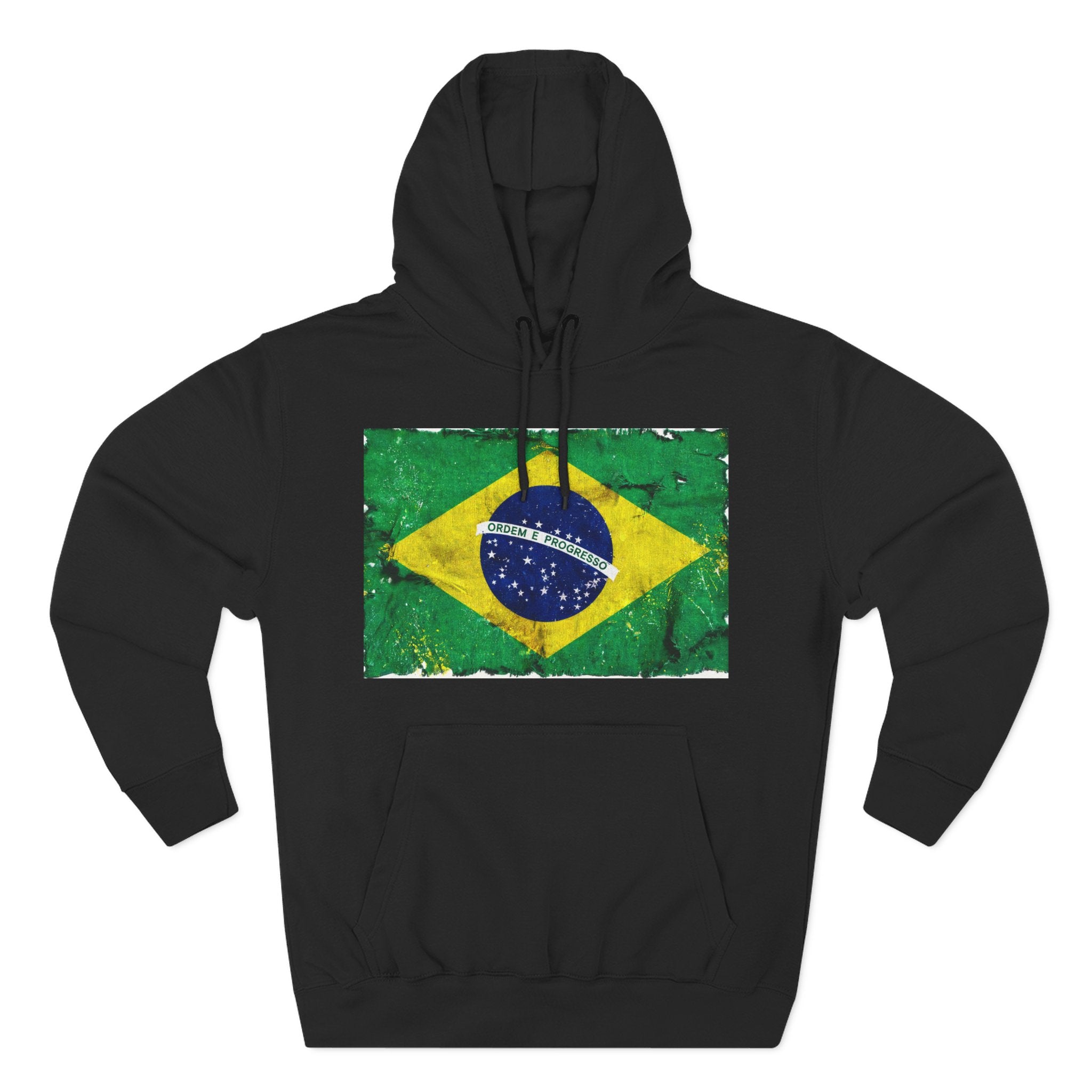 Distressed Brazil Flag Pullover Hoodie | Brazil Graphic Fleece Hoodie
