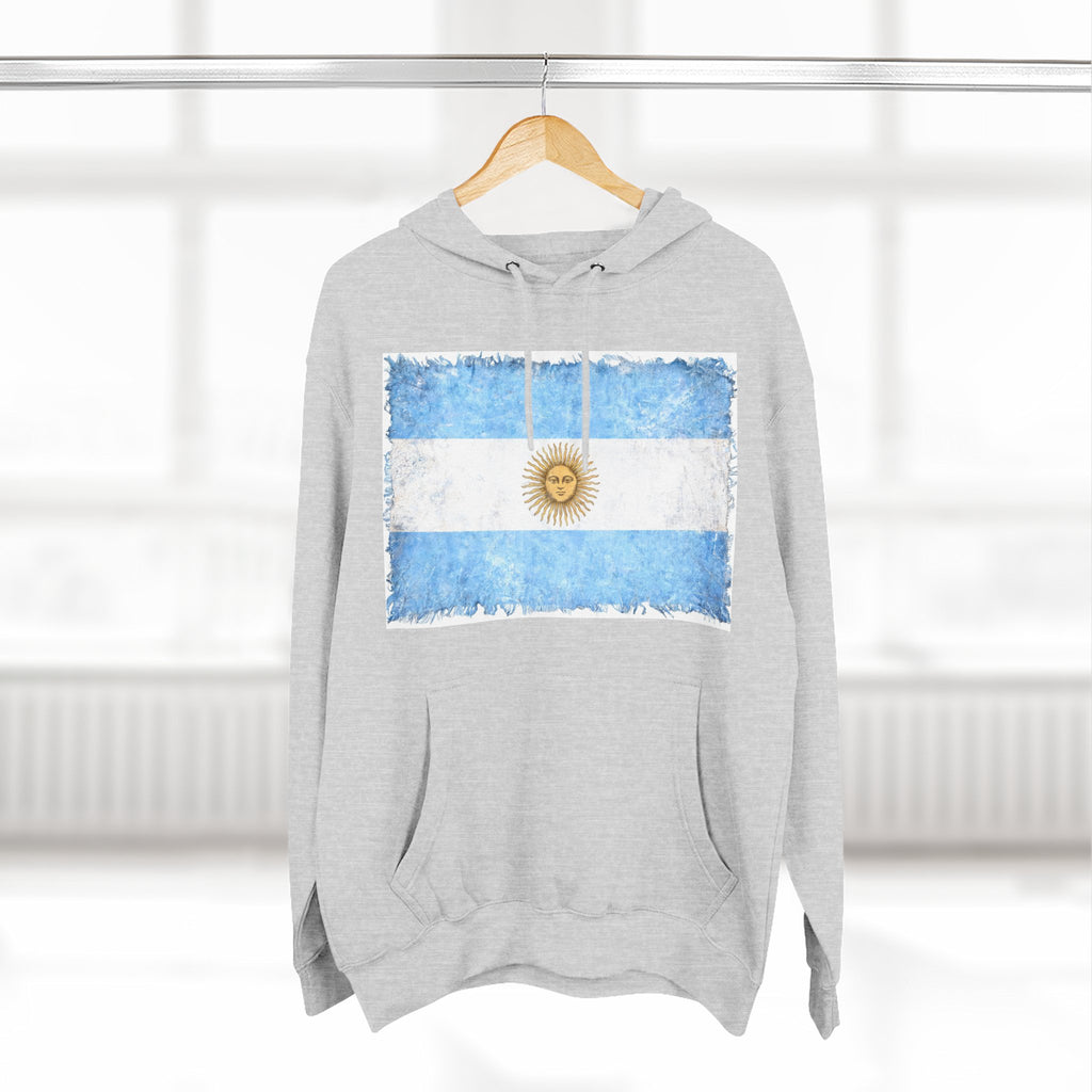 Distressed Argentina Flag Pullover Hoodie | Argentina Graphic Fleece Hoodie