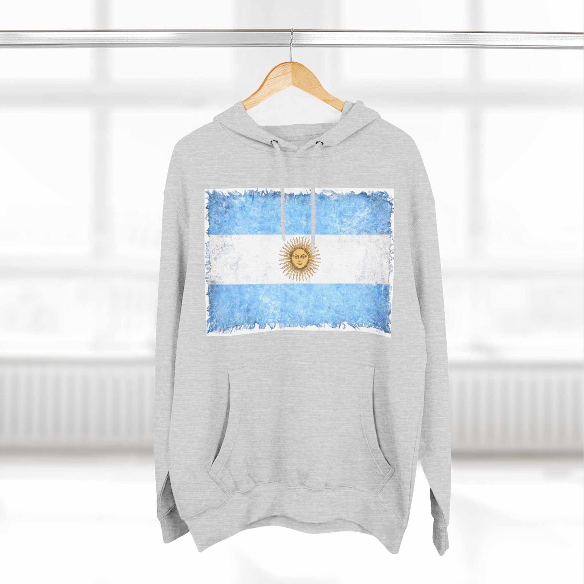 Distressed Argentina Flag Pullover Hoodie | Argentina Graphic Fleece Hoodie
