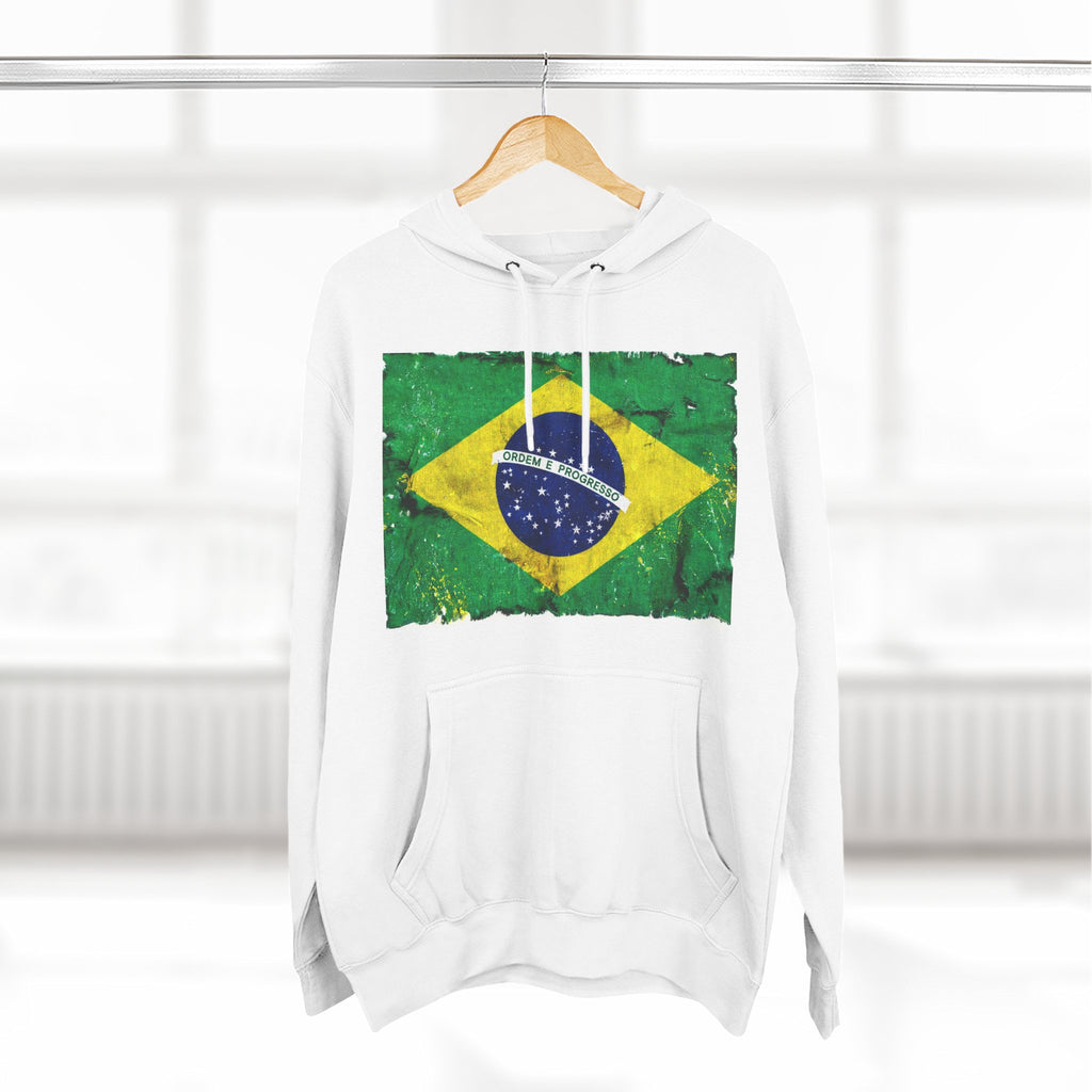 Distressed Brazil Flag Pullover Hoodie | Brazil Graphic Fleece Hoodie