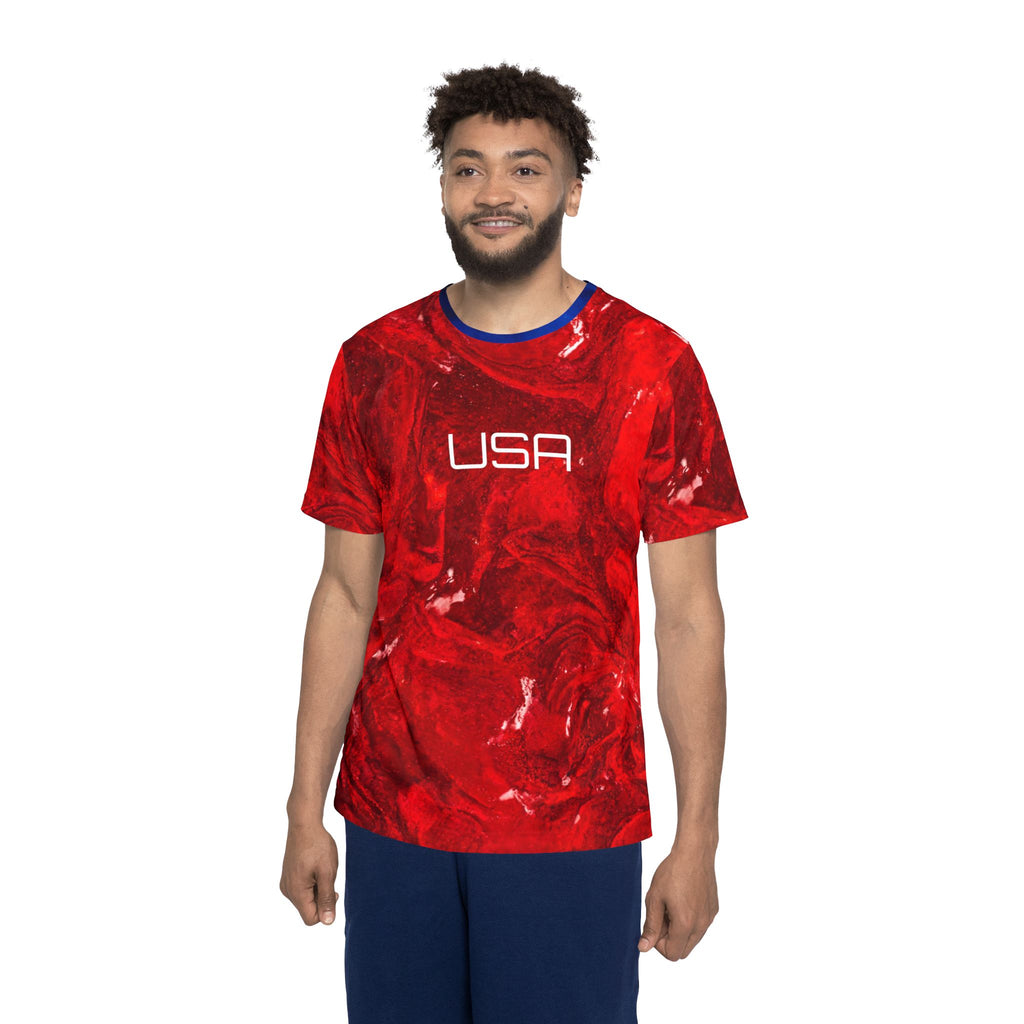 USA Red Marble Sports Jersey | Athletic Tee
