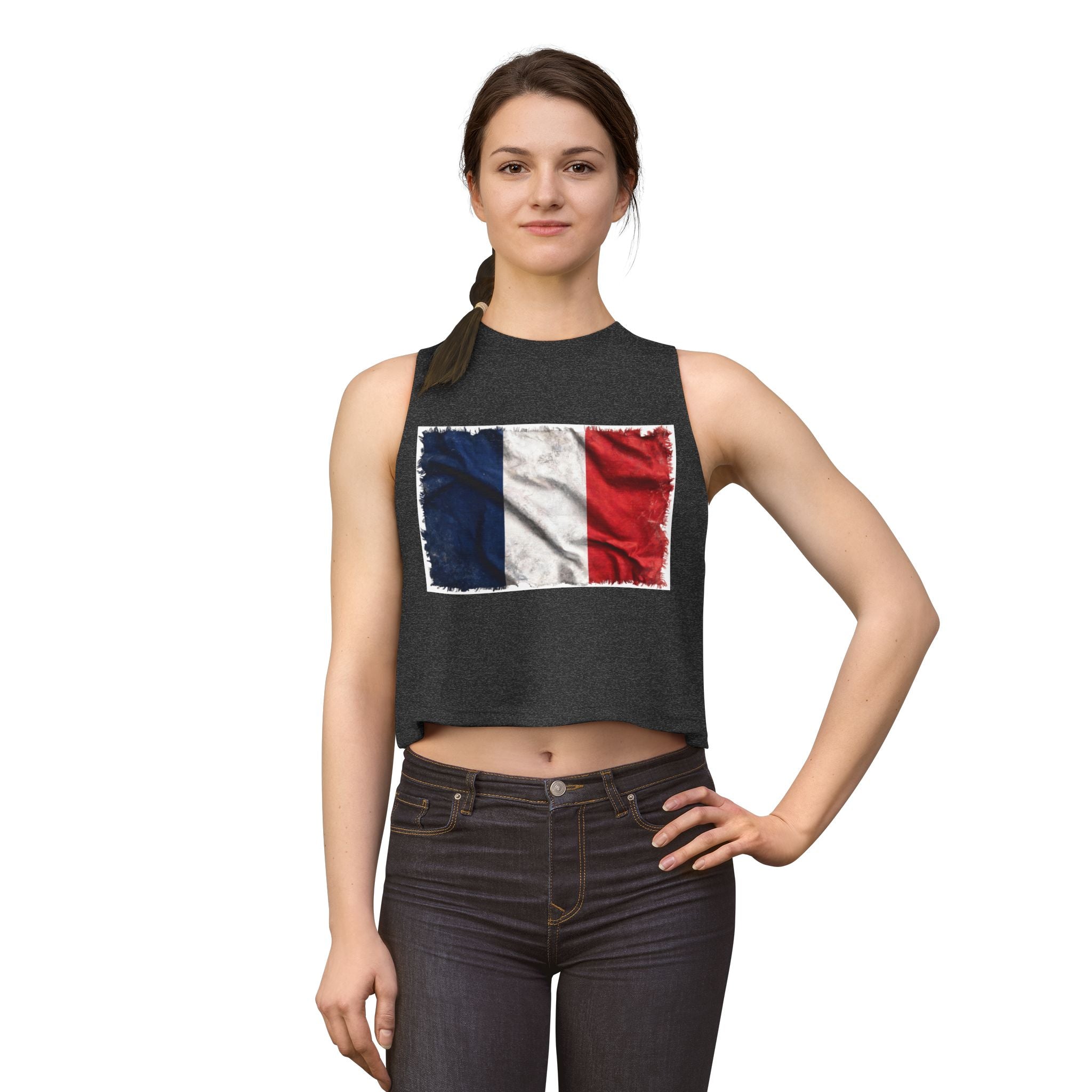 Distressed French Flag Crop Top | France Tricolor Tank