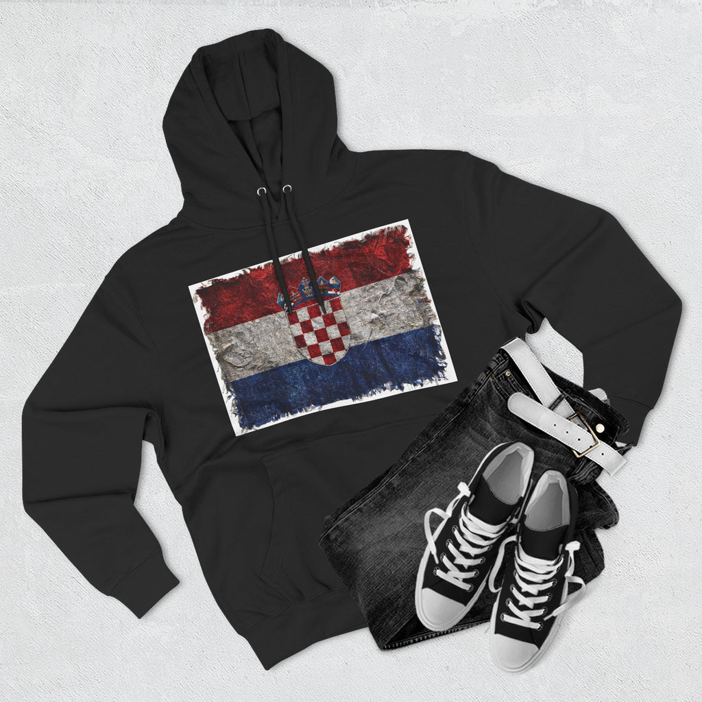 Distressed Croatia Flag Pullover Hoodie | Croatia Graphic Fleece Hoodie