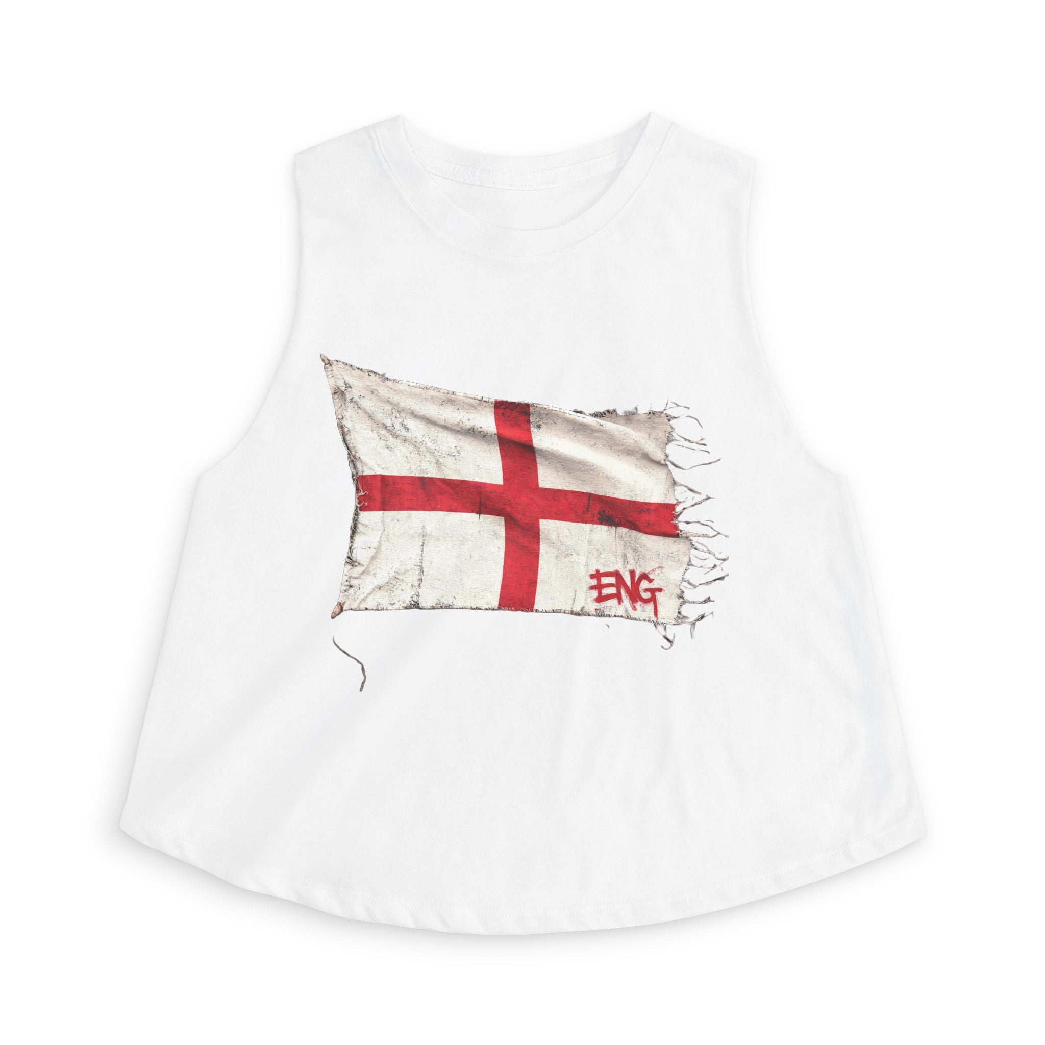England Flag Crop Top — Distressed St. George Cross Graphic for Women
