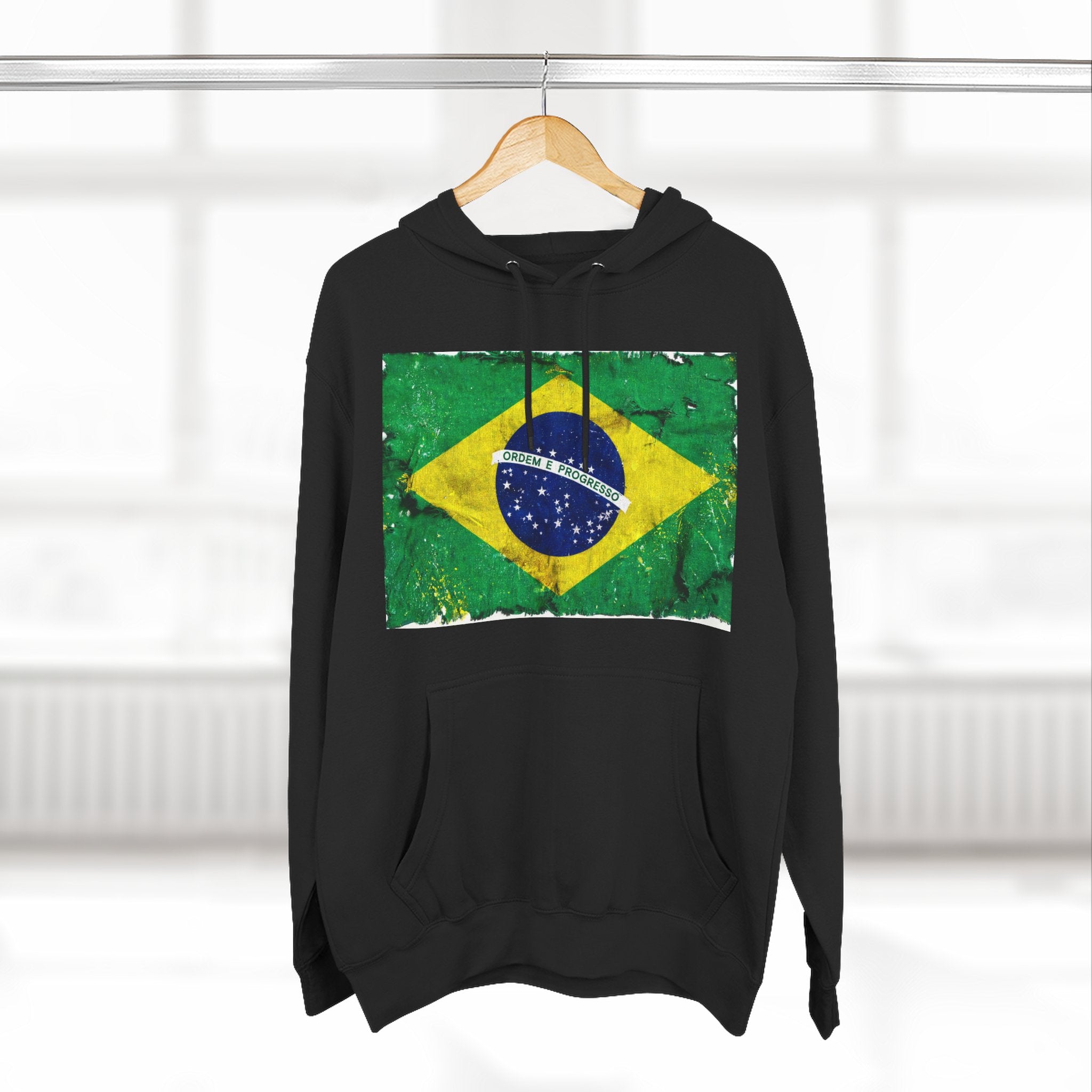 Distressed Brazil Flag Pullover Hoodie | Brazil Graphic Fleece Hoodie