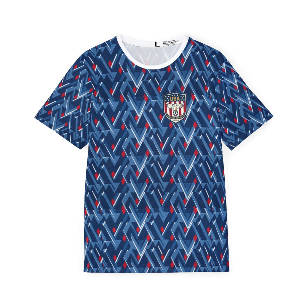 Patriotic Shield Crest Men's Sports Jersey | Blue Geometric All-Over Print