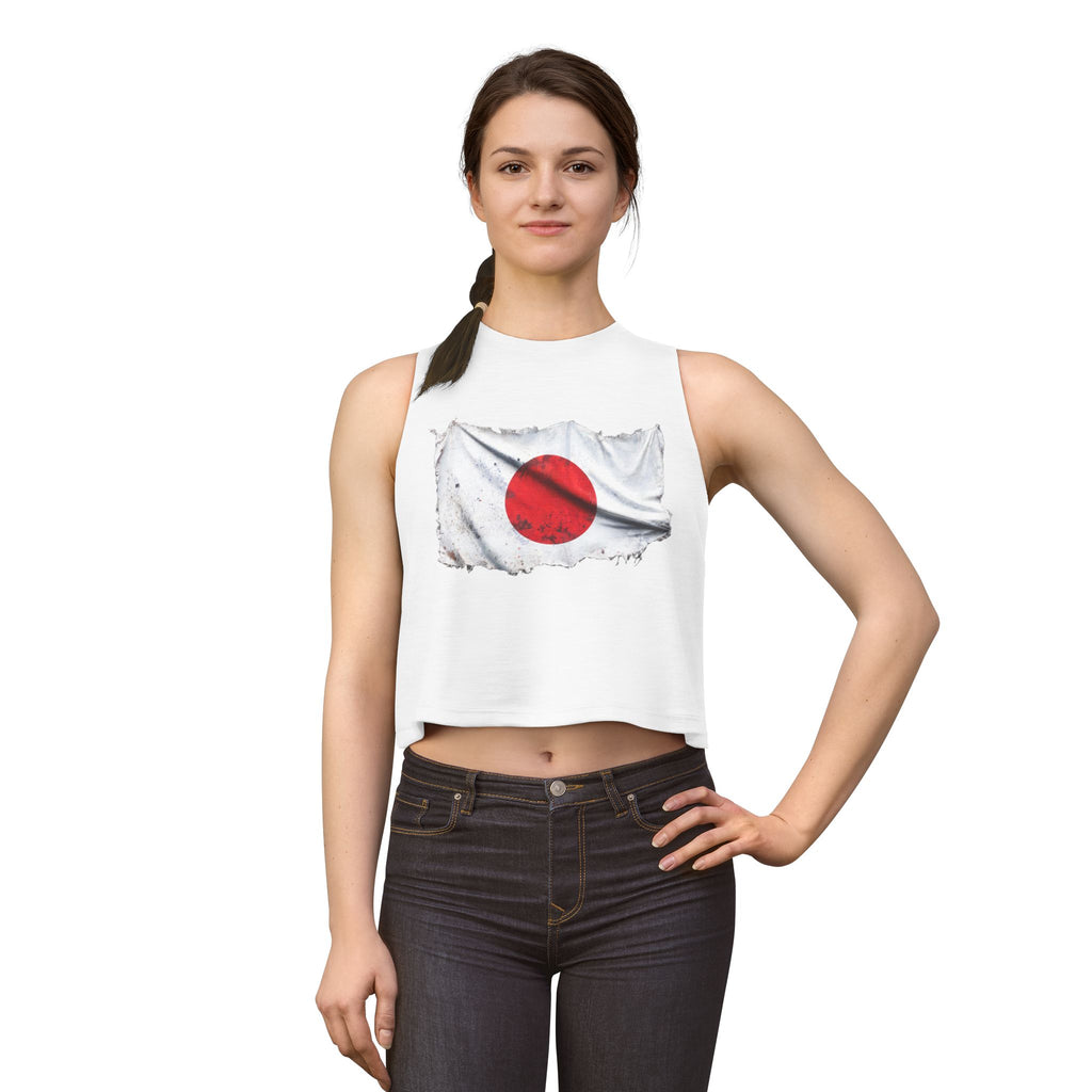 Japan Flag Crop Top — Vintage Distressed Rising Sun Graphic