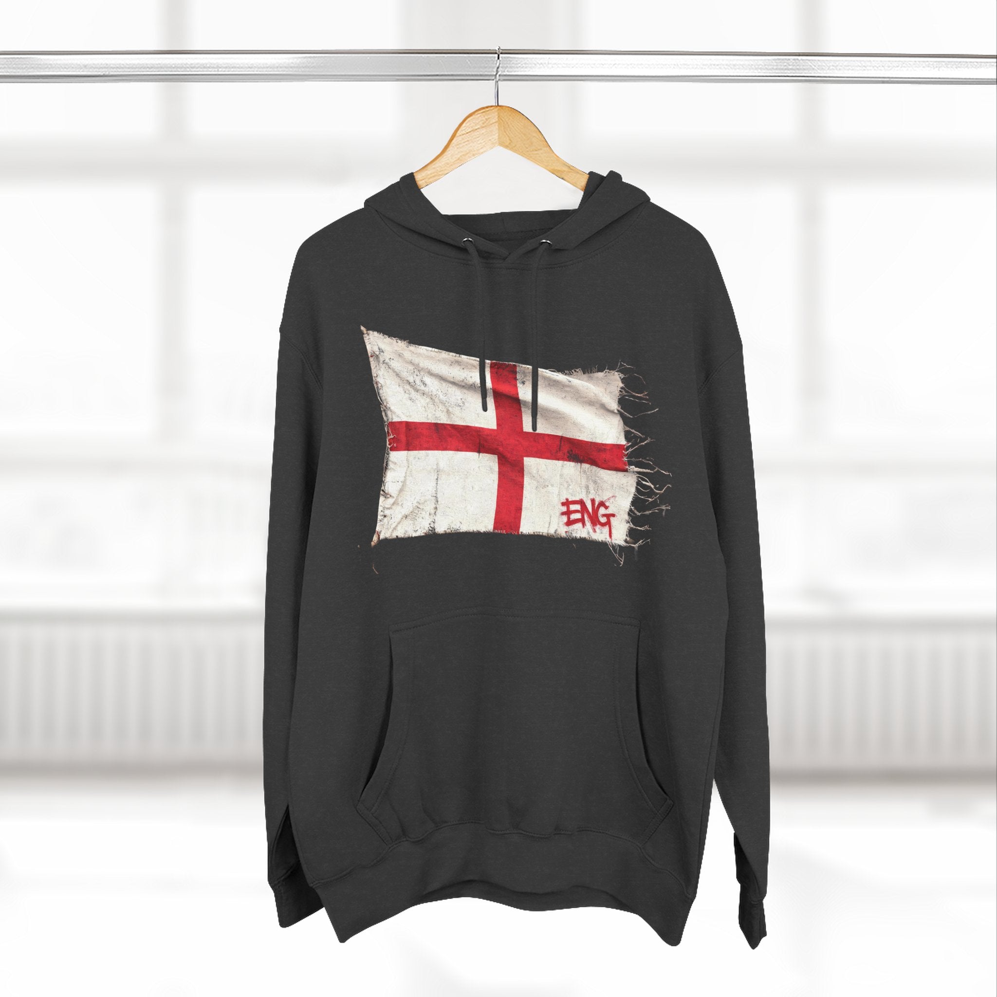 Distressed England Flag Pullover Hoodie | England Graphic Fleece Hoodie