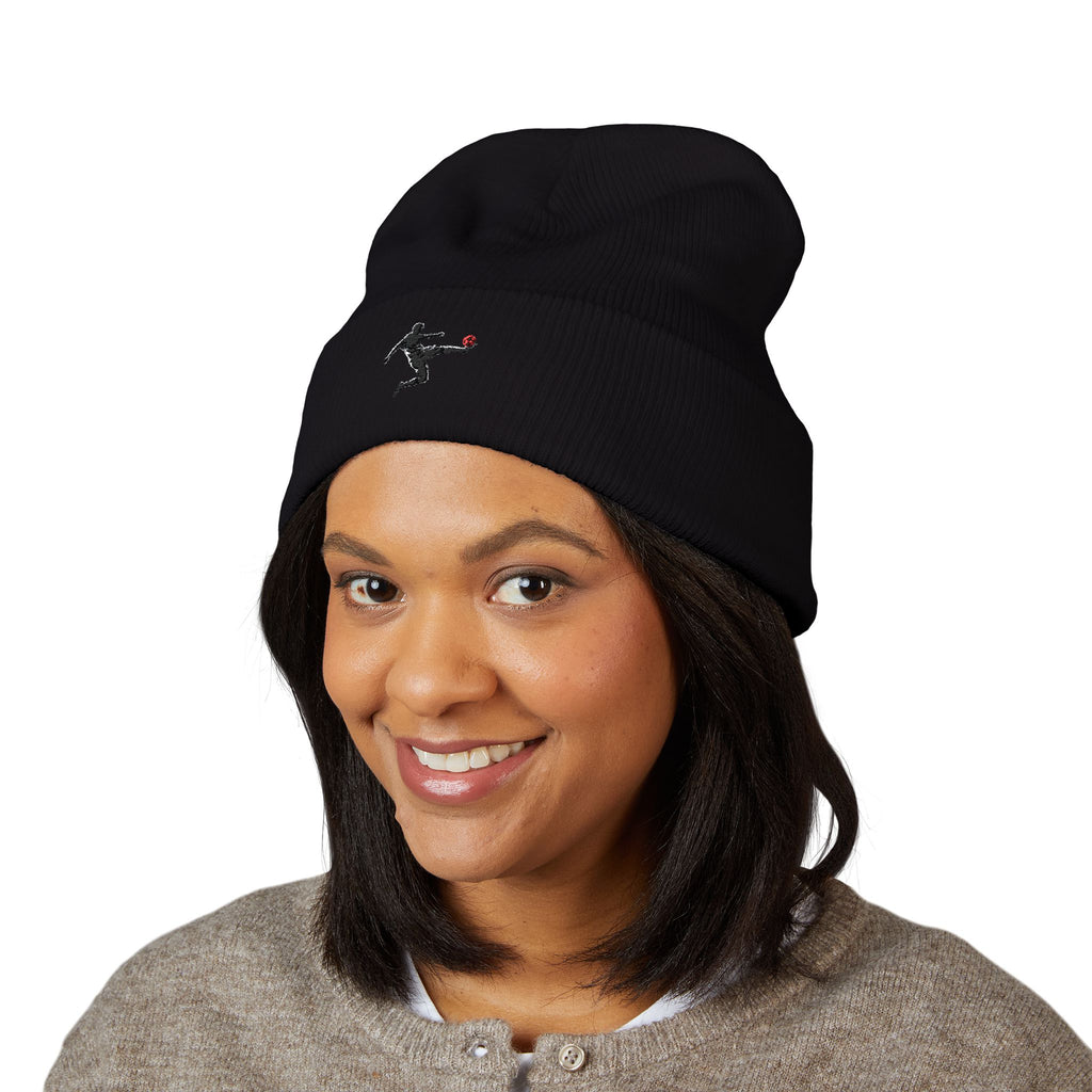 Embroidered Rose Knight Kick Beanie — Classic Cuffed Knit Hat
