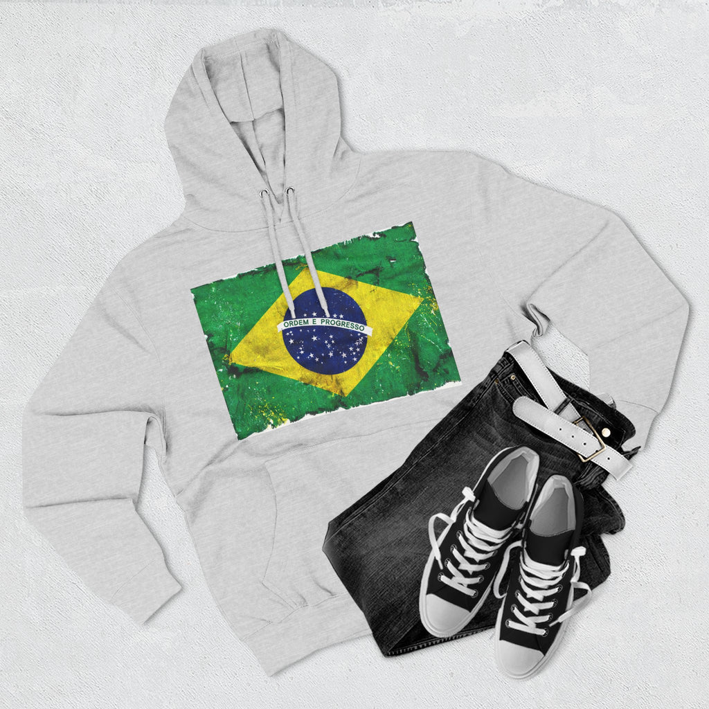 Distressed Brazil Flag Pullover Hoodie | Brazil Graphic Fleece Hoodie