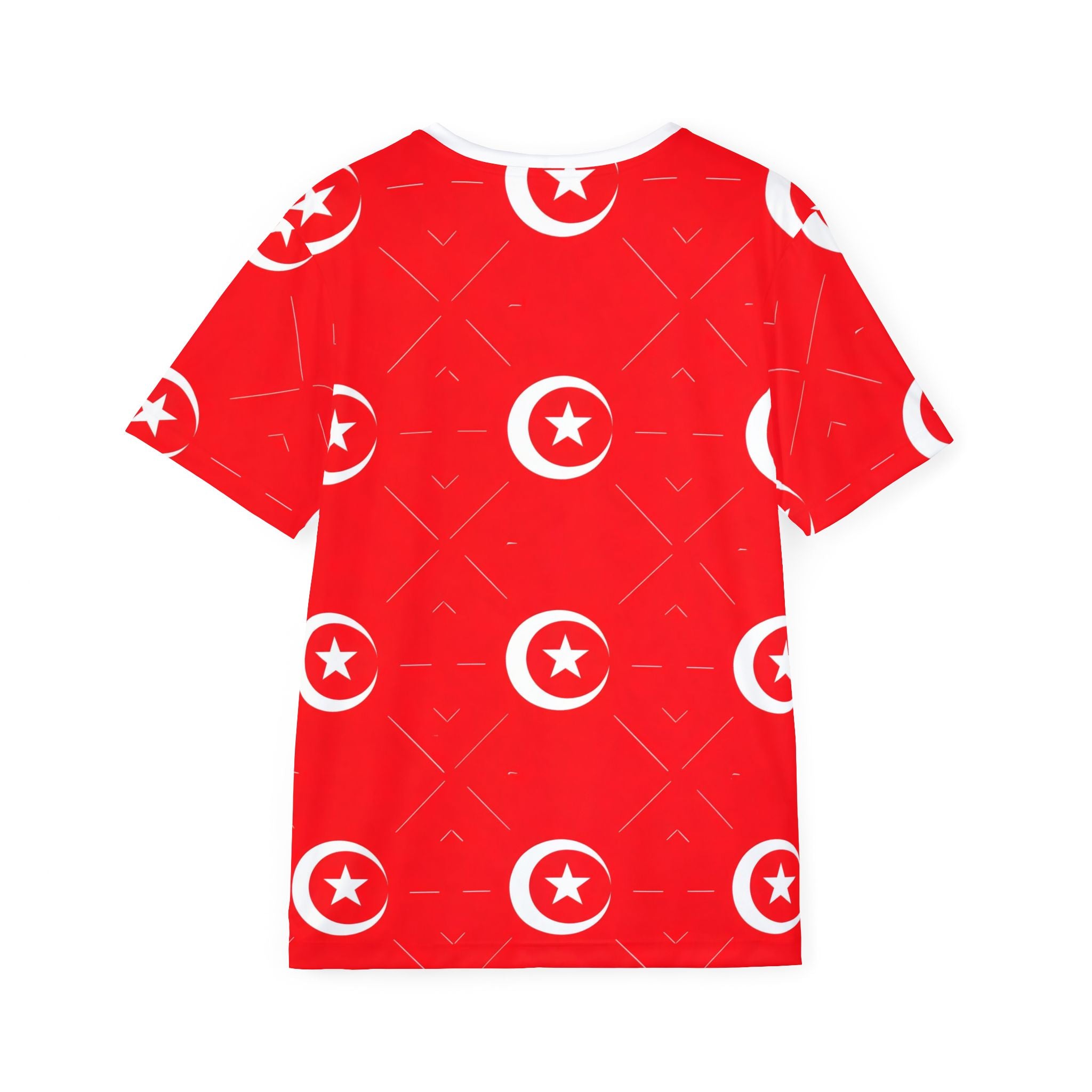 Red Crescent Star Pattern Jersey | All-Over Print Sports Shirt