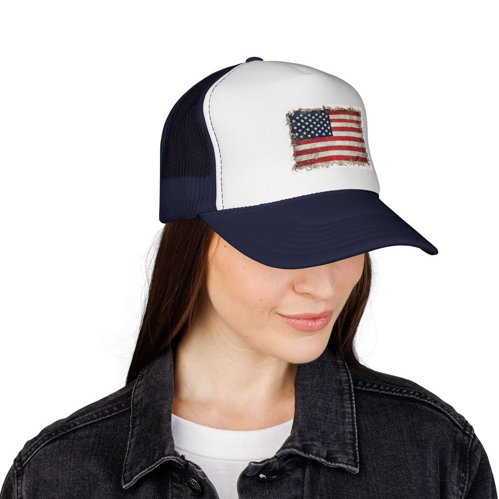Distressed American Flag Trucker Cap | USA Flag Trucker Cap