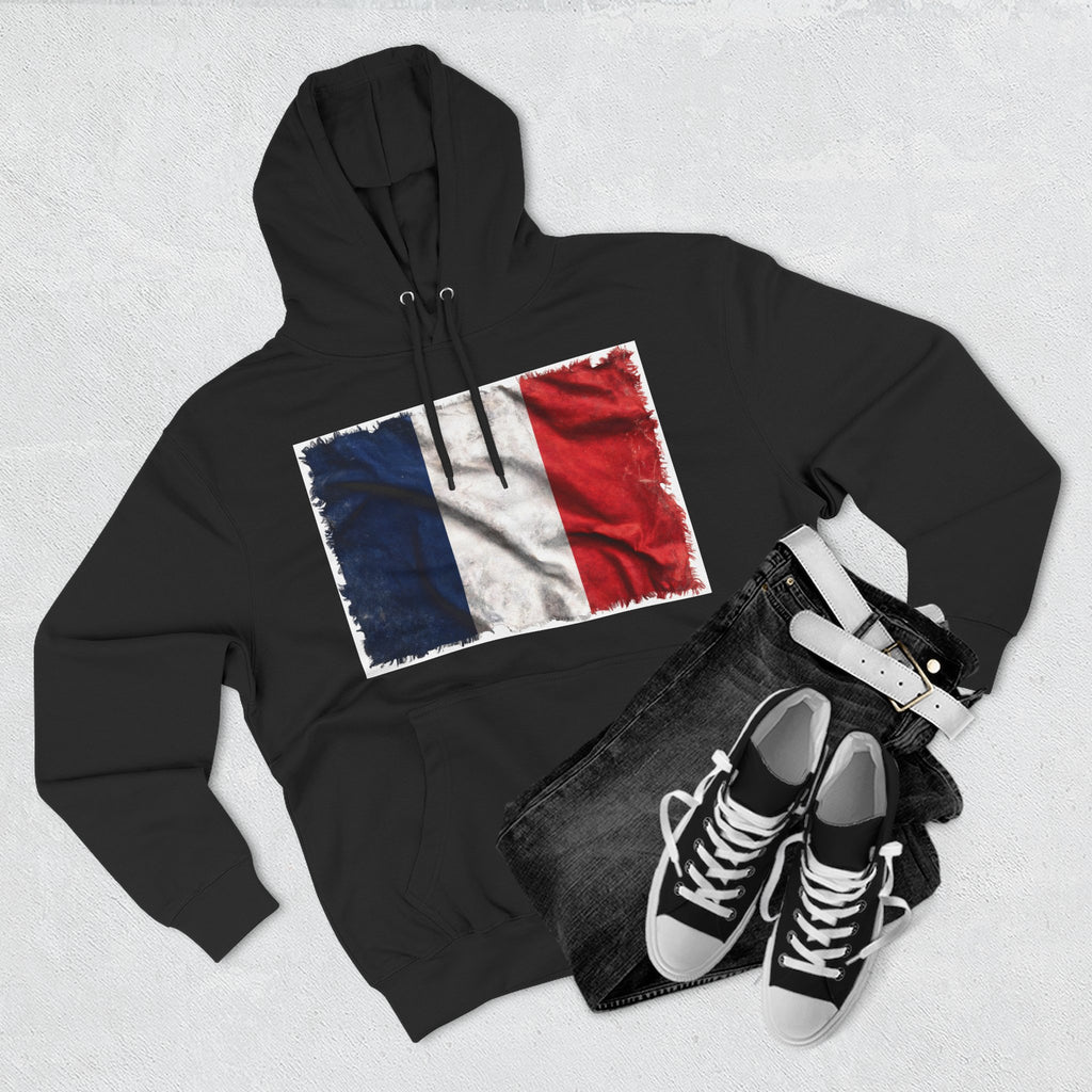 Distressed France Flag Pullover Hoodie | France Graphic Fleece Hoodie