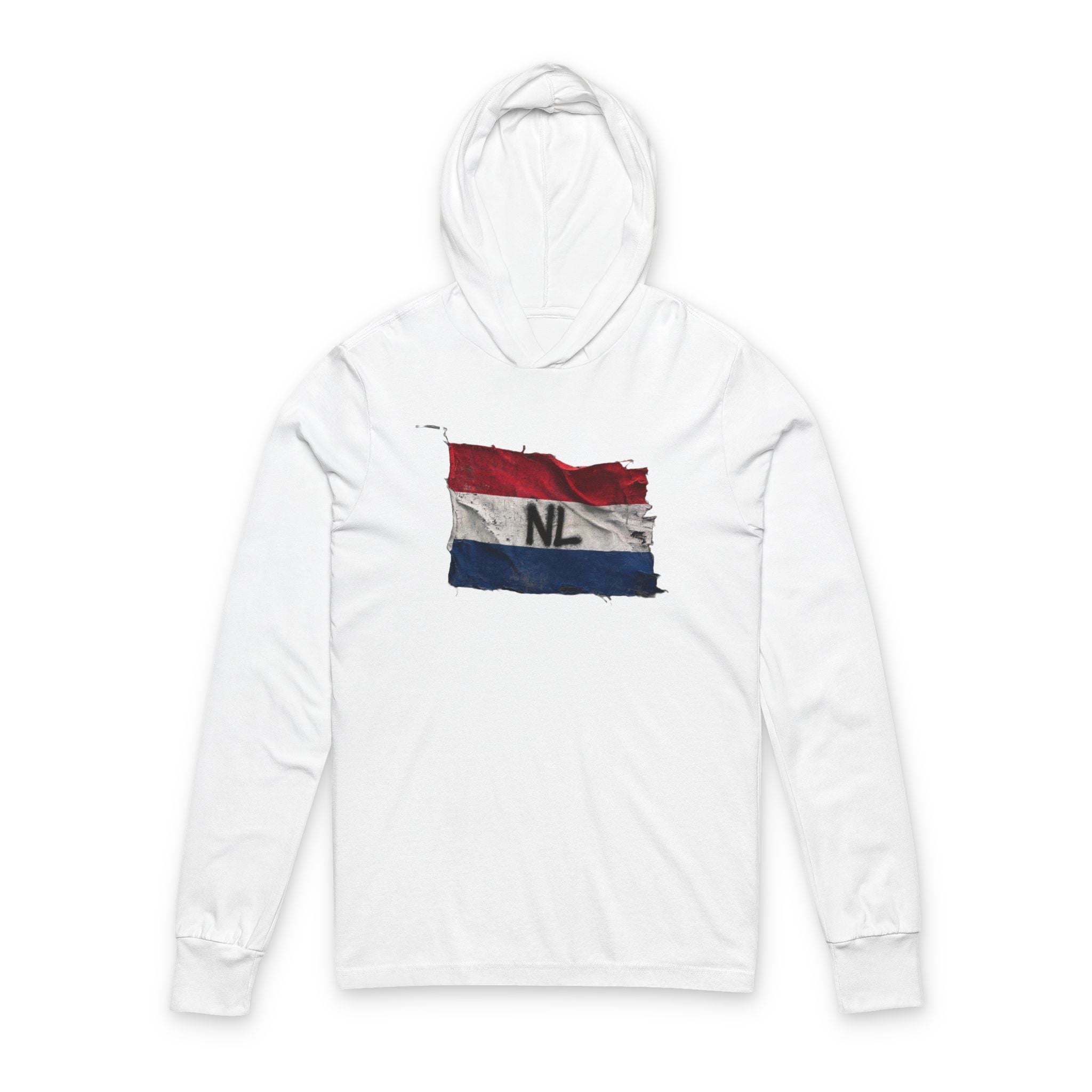 Distressed Netherlands Flag Hooded Long Sleeve Tee | Netherlands Graphic Sleeve Hoodie