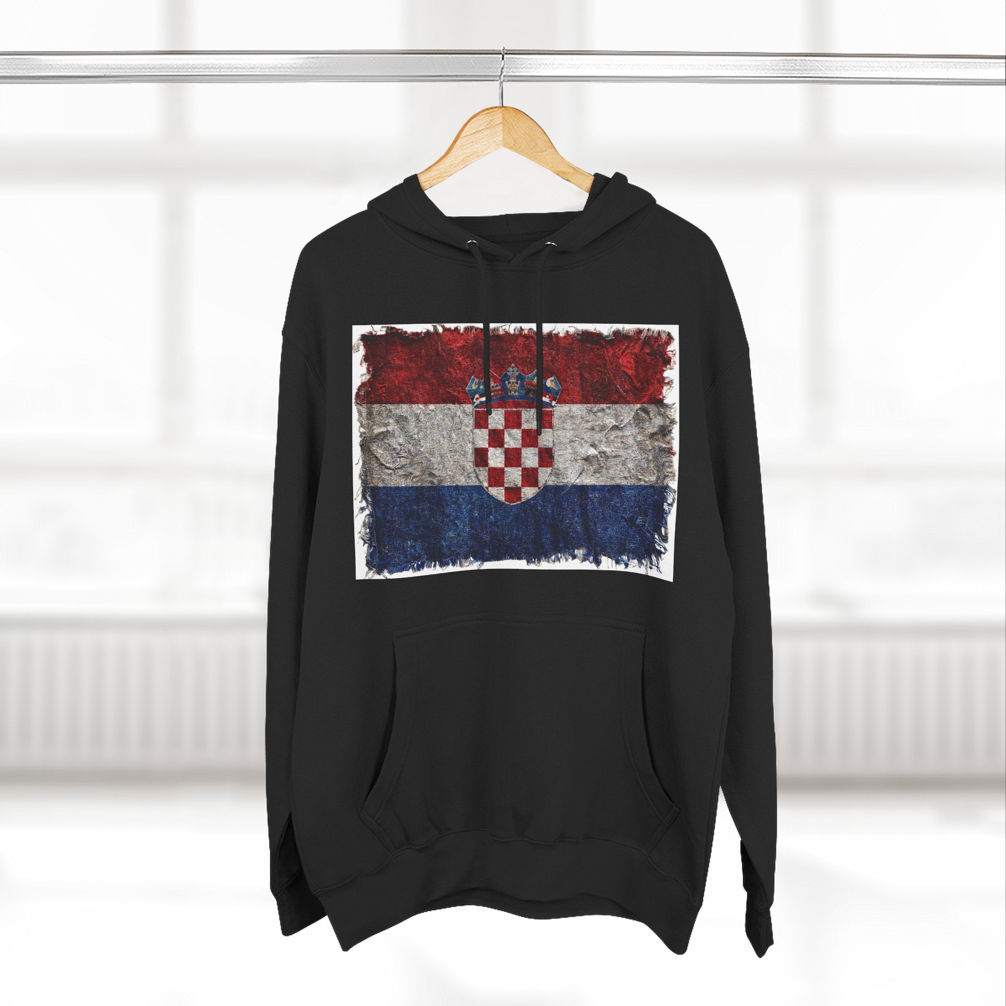 Distressed Croatia Flag Pullover Hoodie | Croatia Graphic Fleece Hoodie