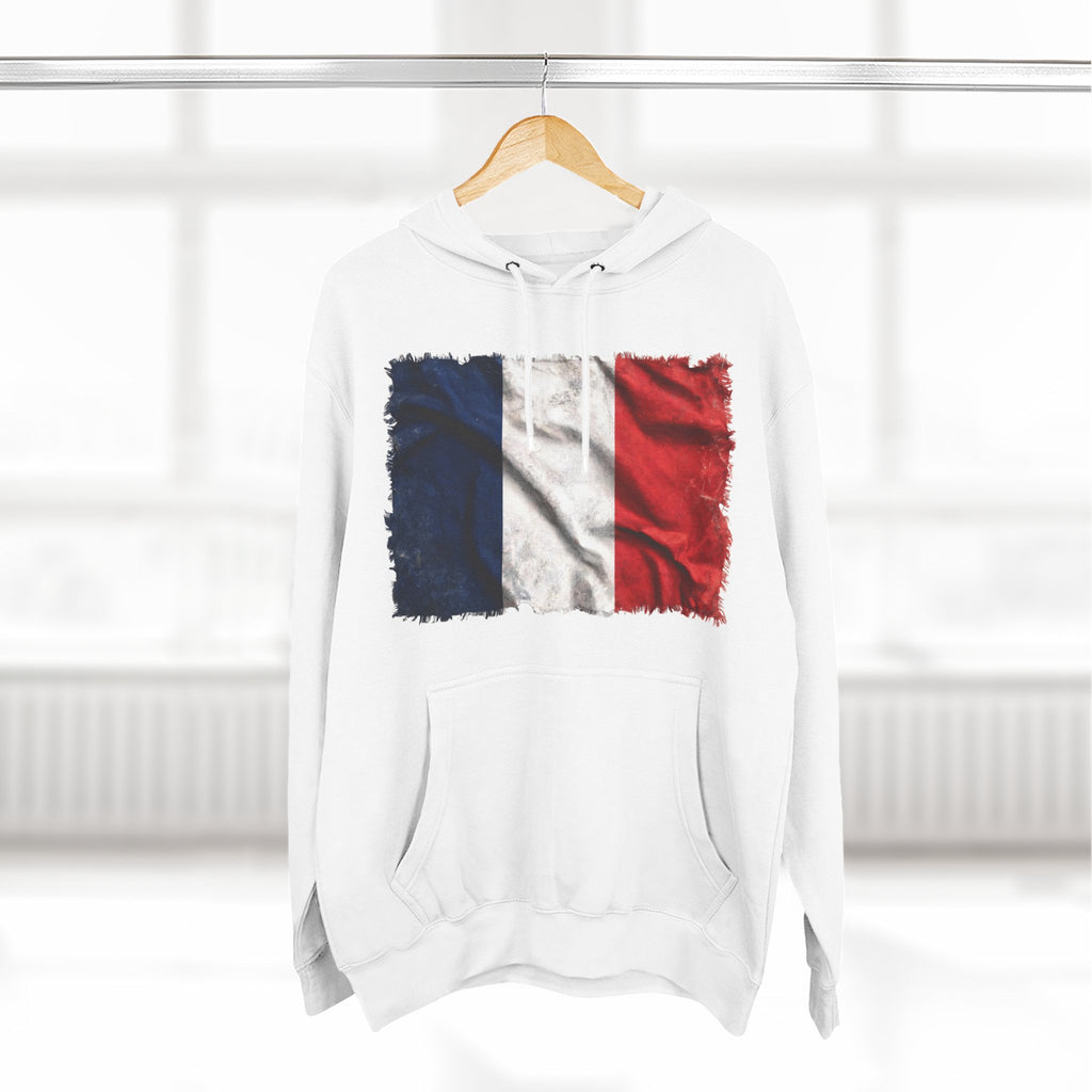 Distressed France Flag Pullover Hoodie | France Graphic Fleece Hoodie
