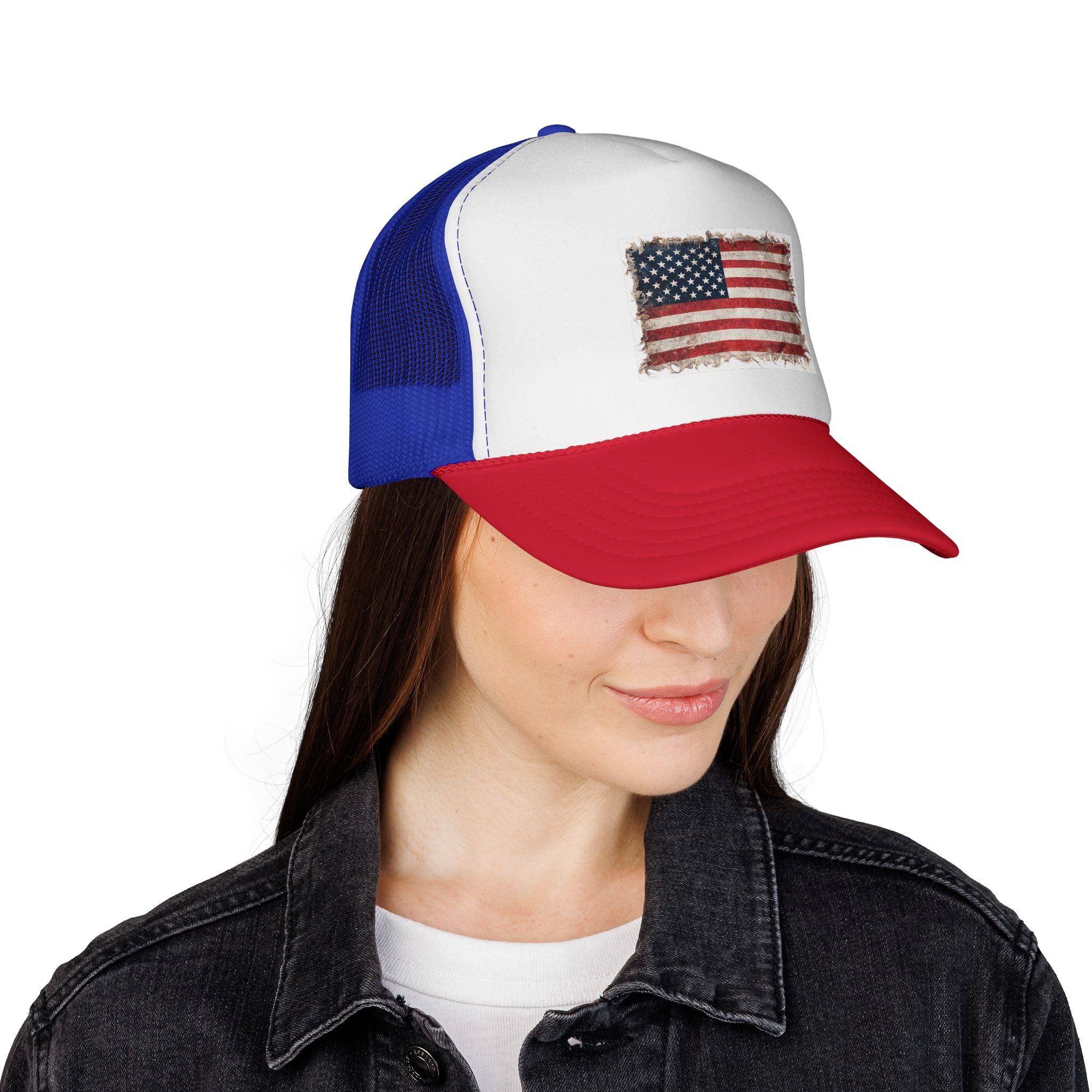 Distressed American Flag Trucker Cap | USA Flag Trucker Cap