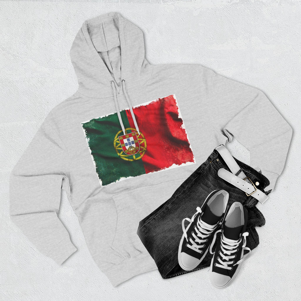 Distressed Portugal Flag Pullover Hoodie | Portugal Graphic Fleece Hoodie