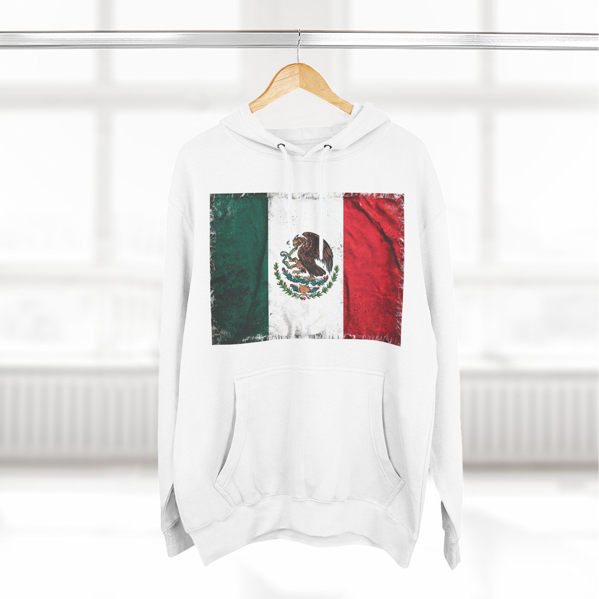 Distressed Mexico Flag Pullover Hoodie | Mexico Graphic Fleece Hoodie