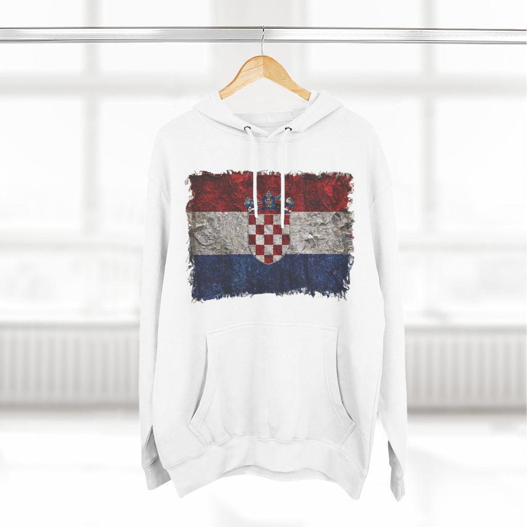 Distressed Croatia Flag Pullover Hoodie | Croatia Graphic Fleece Hoodie