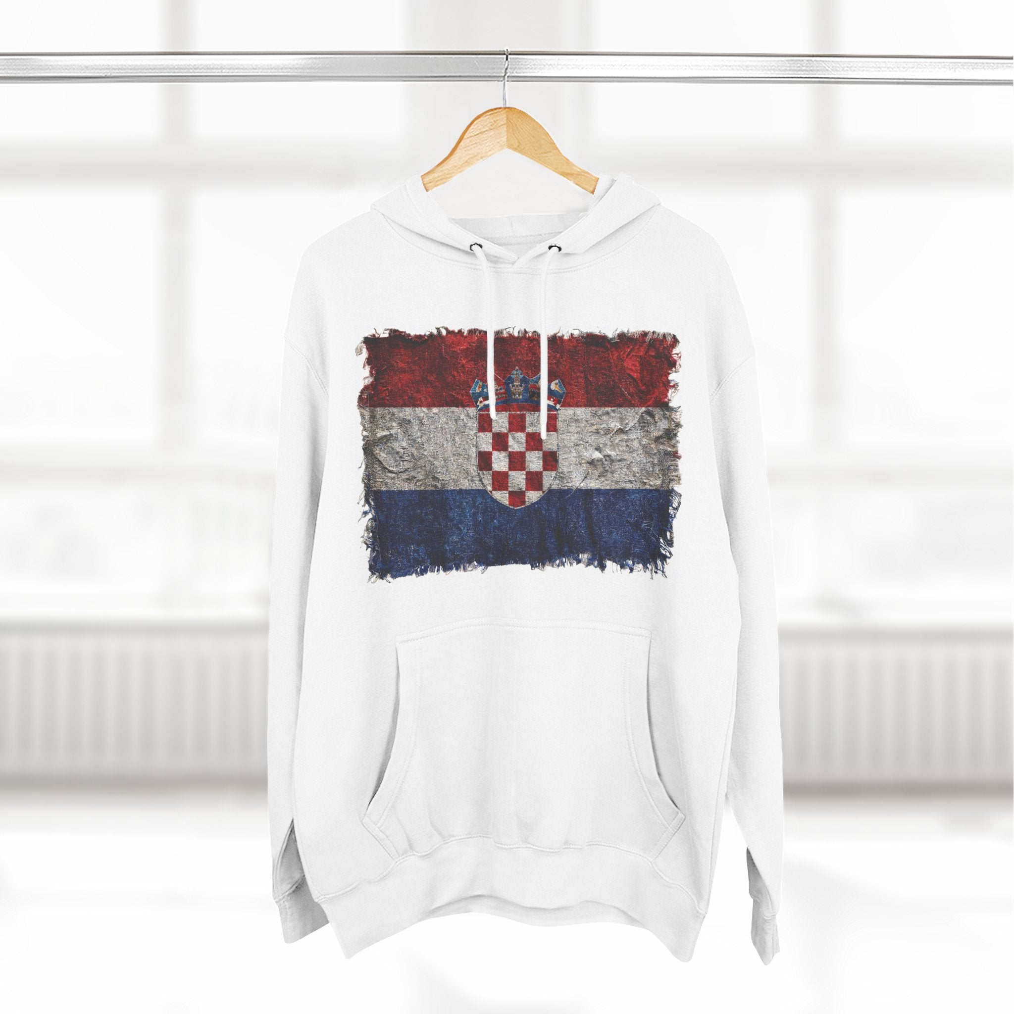 Distressed Croatia Flag Pullover Hoodie | Croatia Graphic Fleece Hoodie