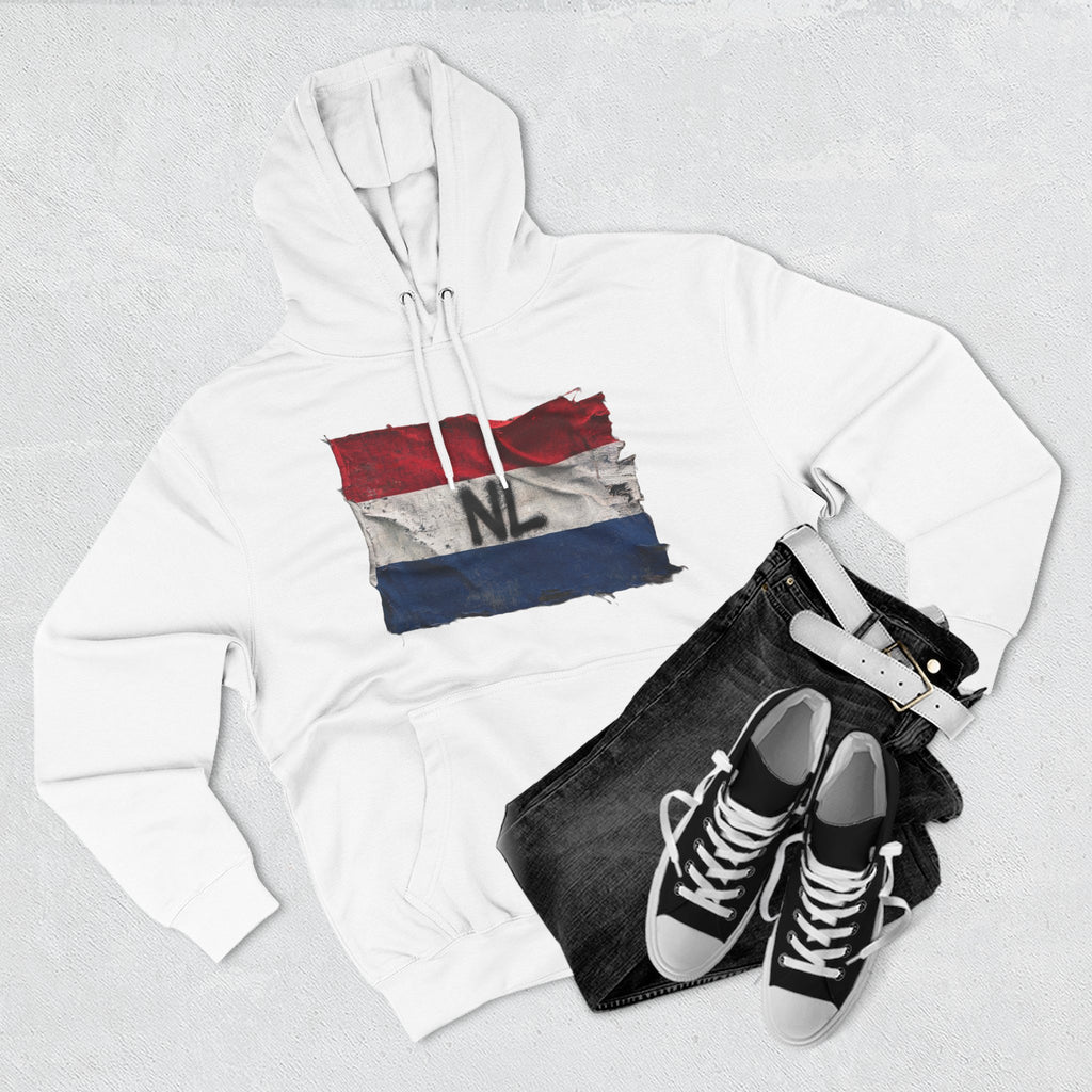 NL Flag Hoodie — Distressed Netherlands Tricolor Pullover
