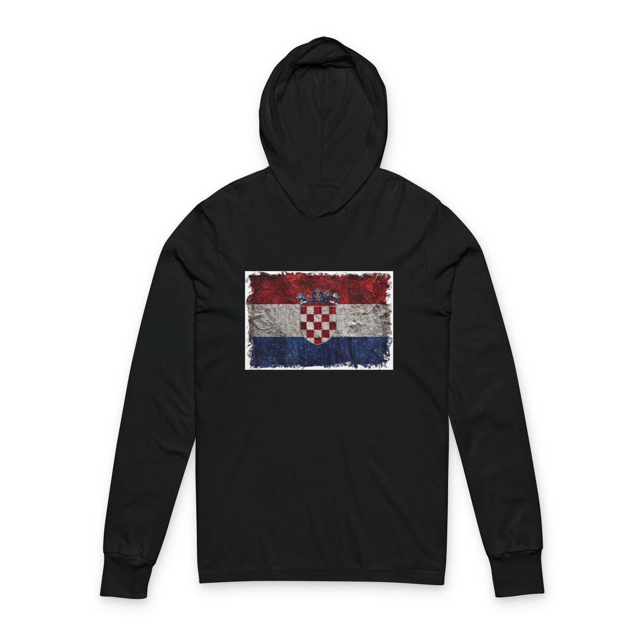 Distressed Croatia Flag Hooded Long Sleeve Tee | Croatia Graphic Sleeve Hoodie