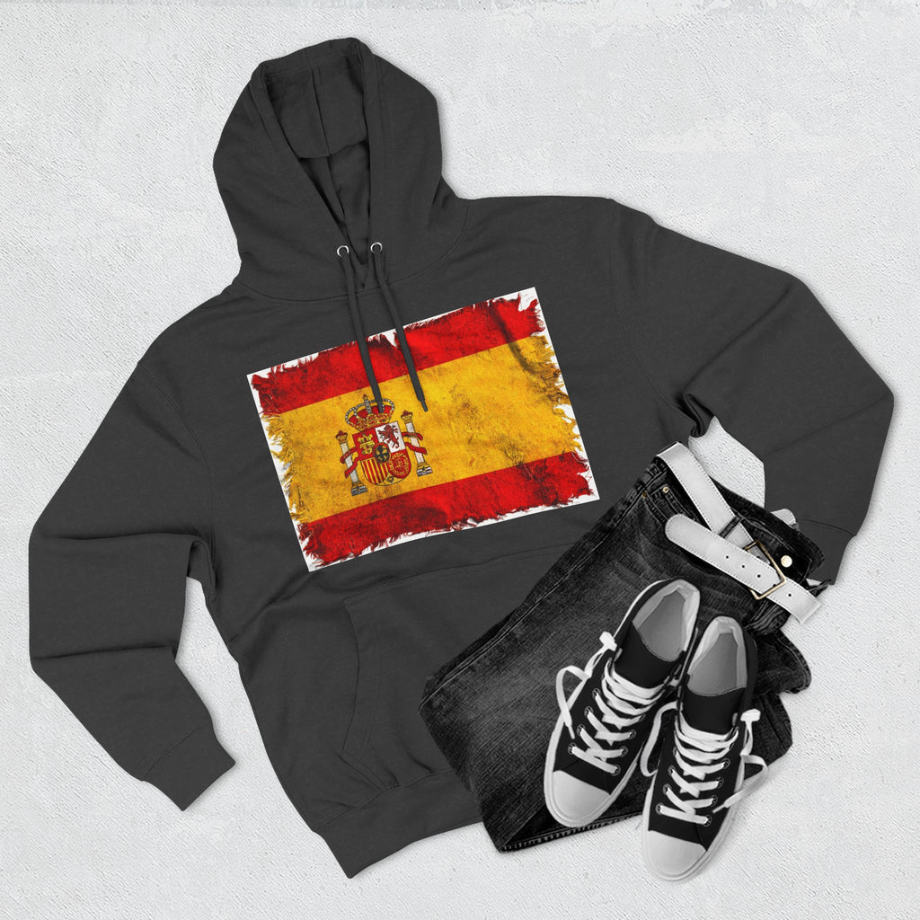 Distressed Spain Flag Pullover Hoodie | Spain Graphic Fleece Hoodie