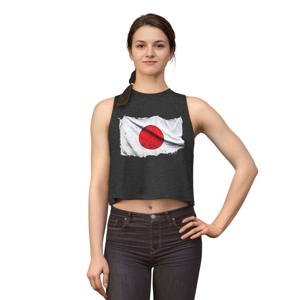 Japan Flag Crop Top — Vintage Distressed Rising Sun Graphic