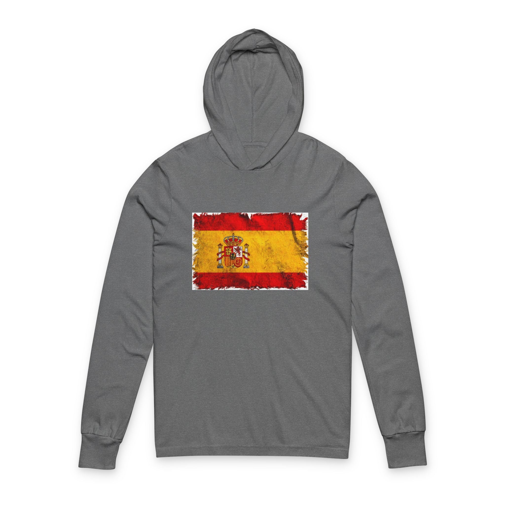 Distressed Spain Flag Hooded Long Sleeve Tee | Spain Graphic Sleeve Hoodie