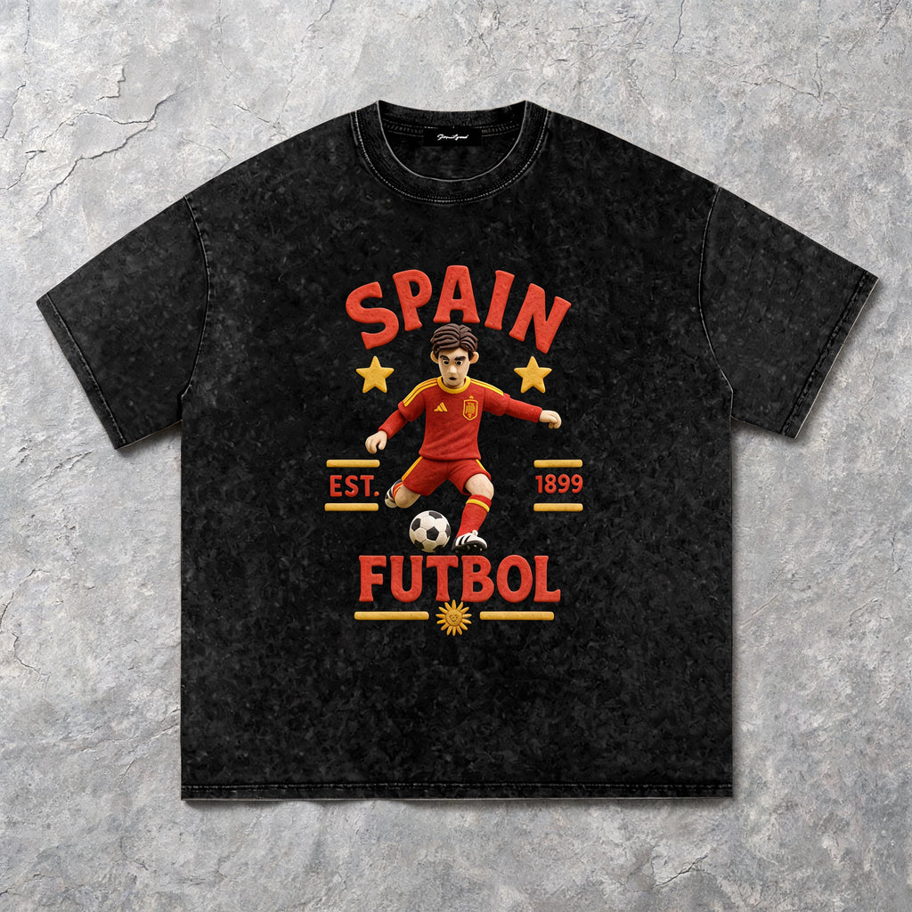 Spain Claymation Edition tee with a hand-sculpted 3D claymation national-team crest in raised DTF print