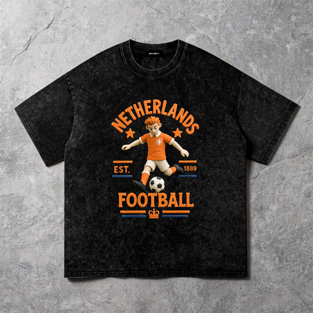 Netherlands Claymation Edition tee with a hand-sculpted 3D claymation national-team crest in raised DTF print
