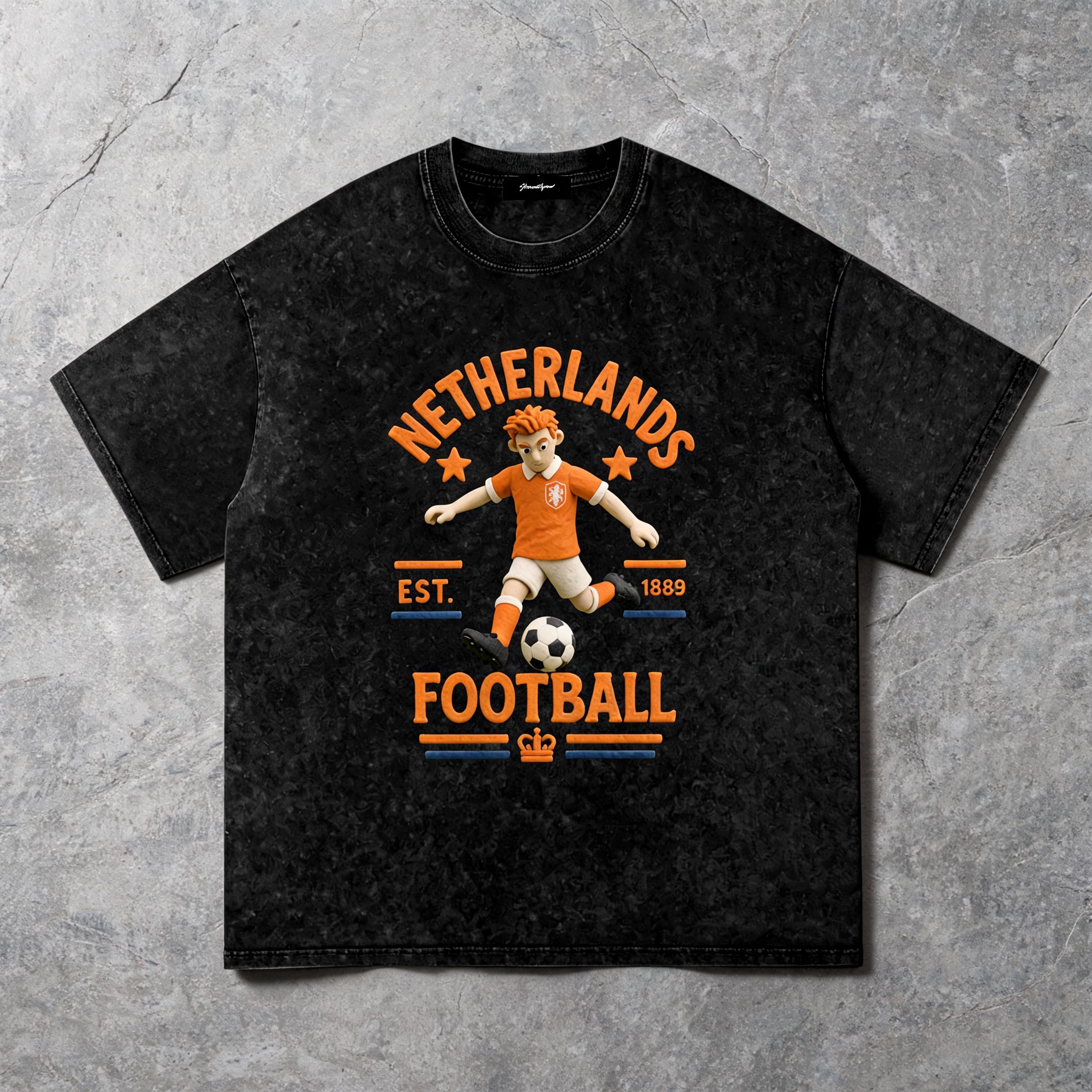 Netherlands Claymation Edition tee with a hand-sculpted 3D claymation national-team crest in raised DTF print