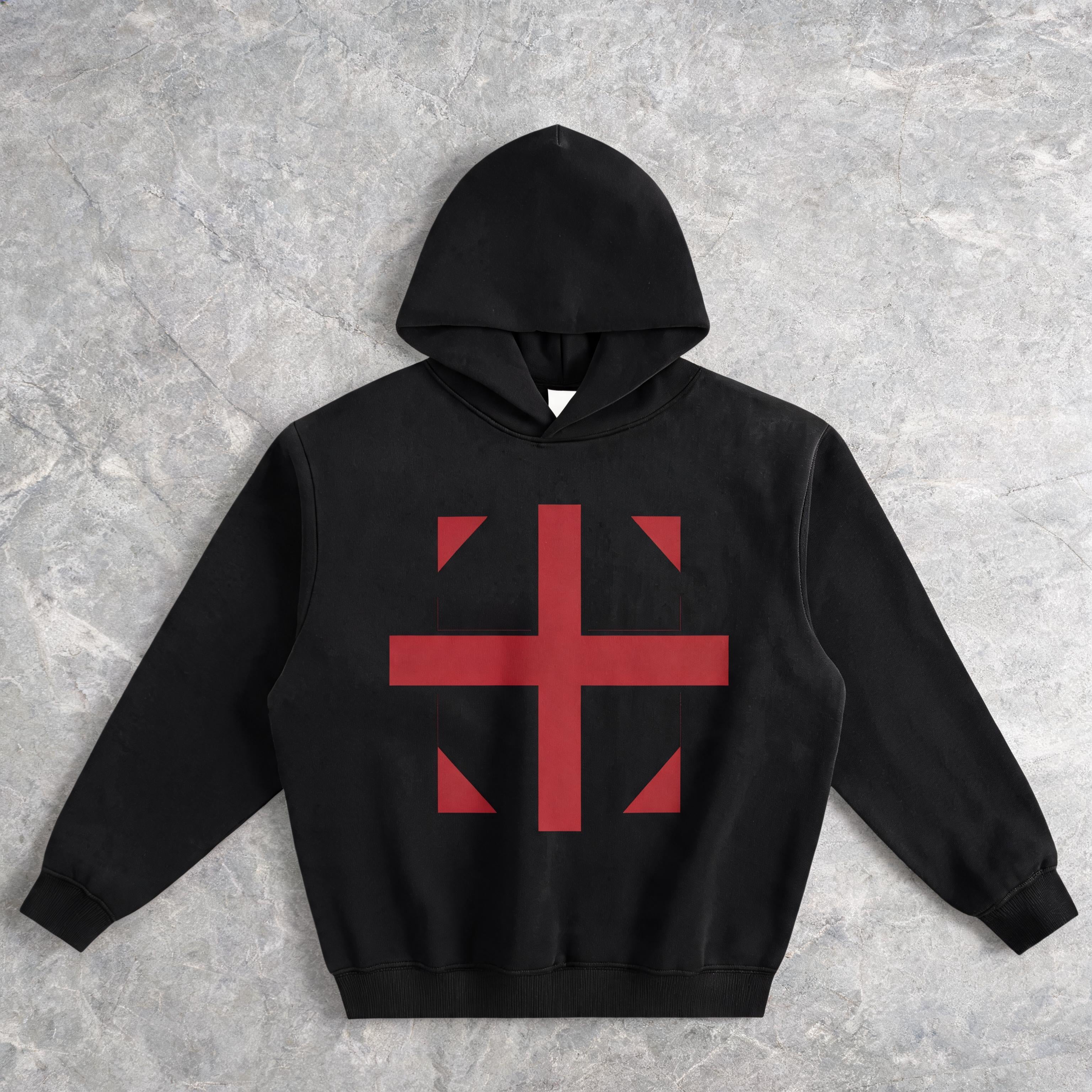 England fleeced boxy hoodie, front view, drop-shoulder heavyweight fit