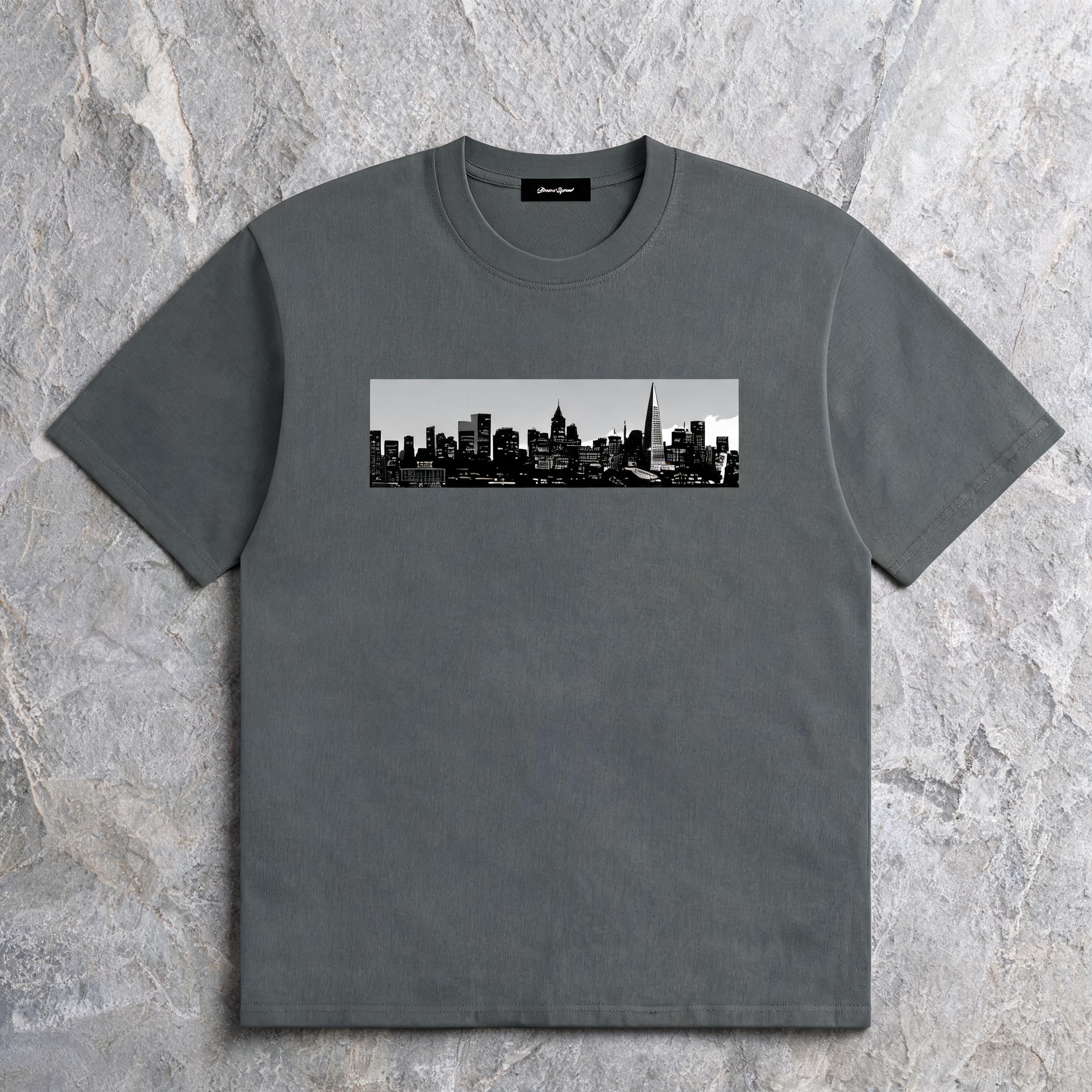 SF USA seamless unisex cotton tee on model — front view, studio background
