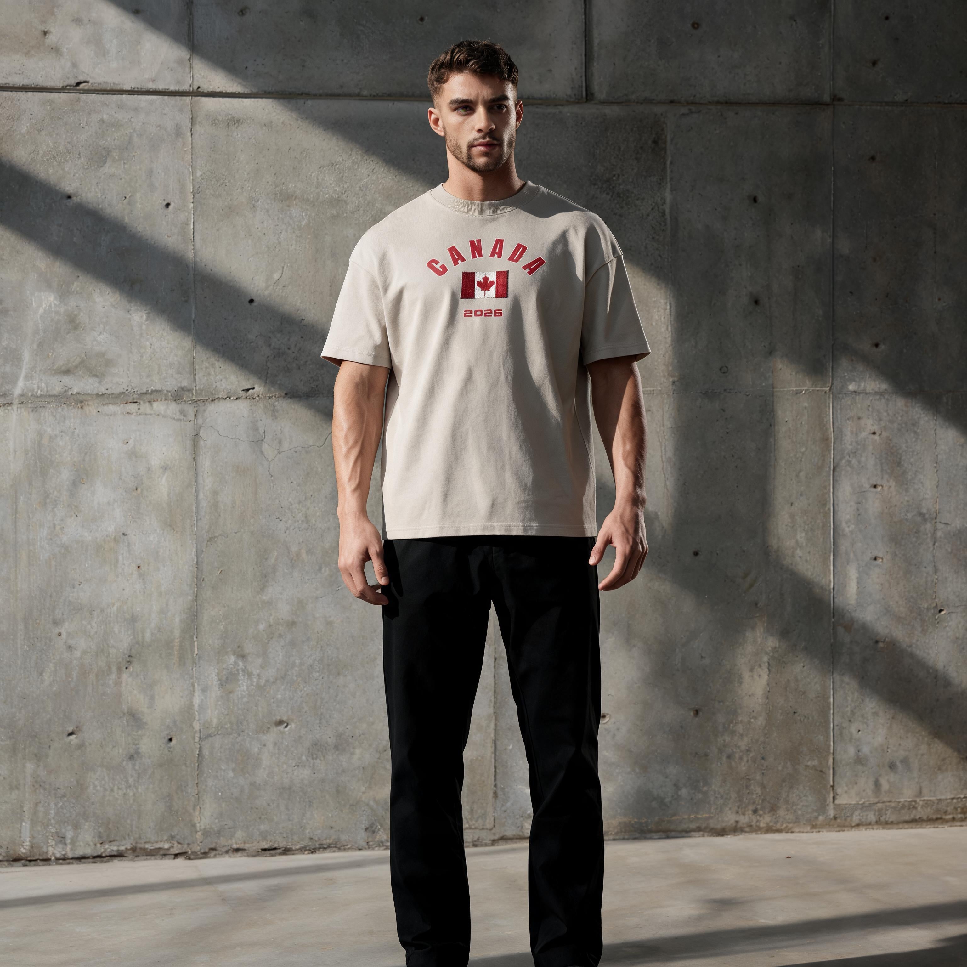 Canada 2026 unisex cotton tee — full-length editorial showing graphic detail