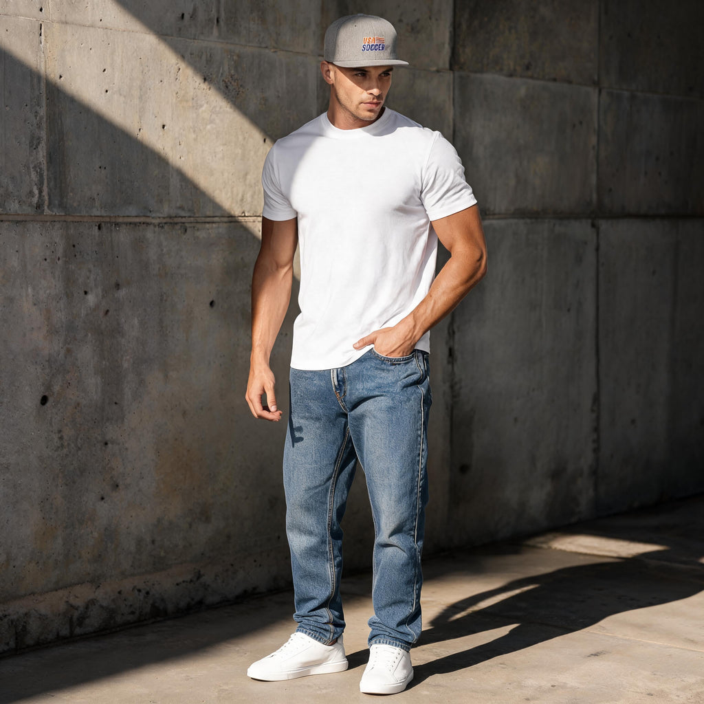 USA Soccer Flat Bill Snapback Hat — slate background