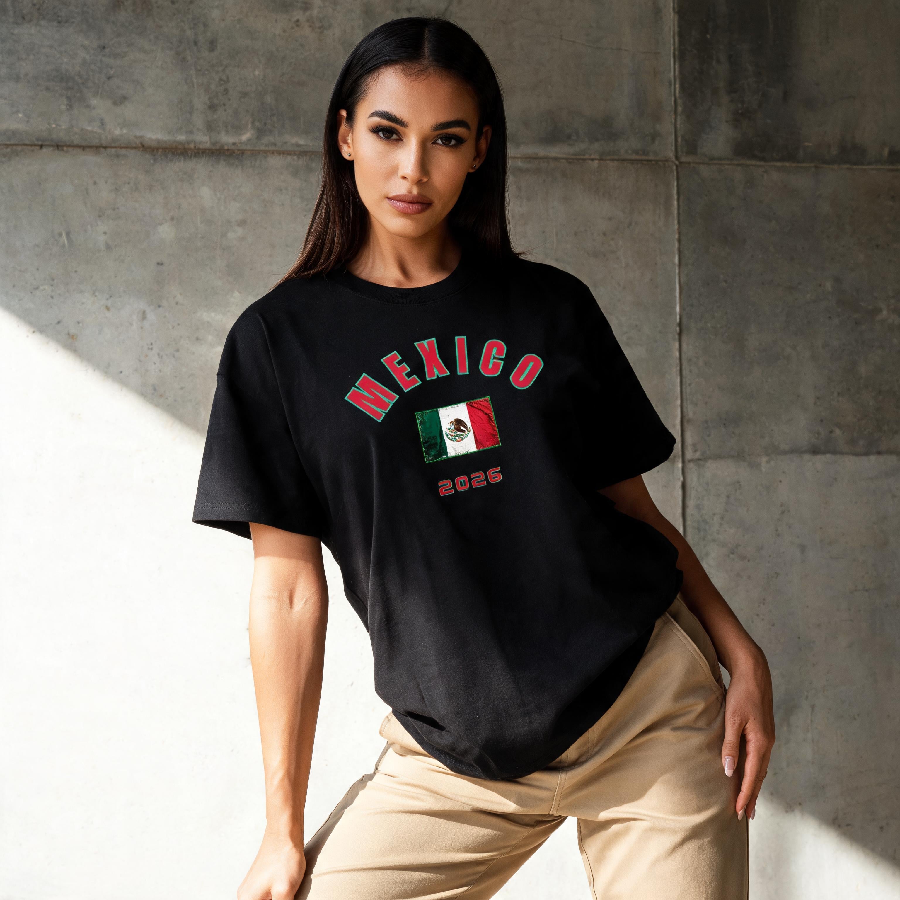Mexico 2026 unisex cotton tee — lifestyle lookbook shot worn on model