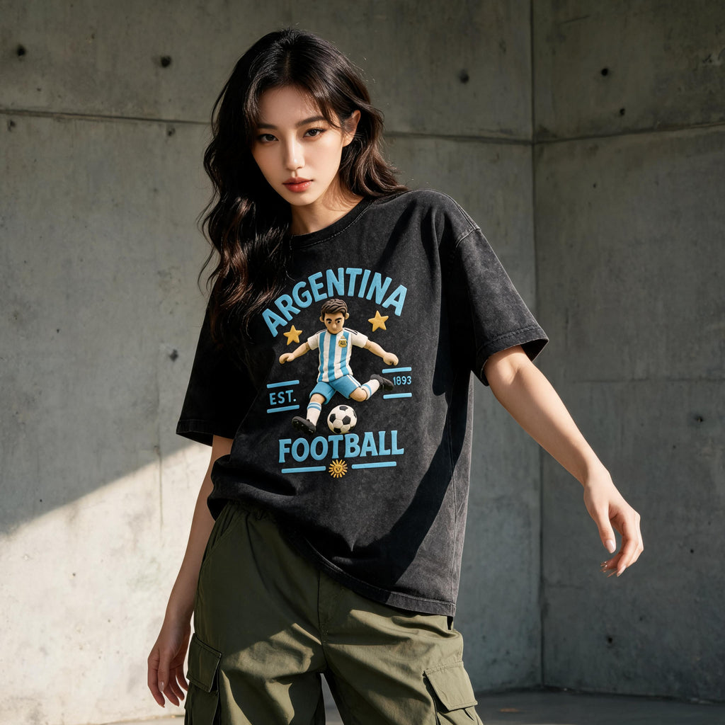 Lookbook shot of the Argentina Claymation snow-washed cotton tee